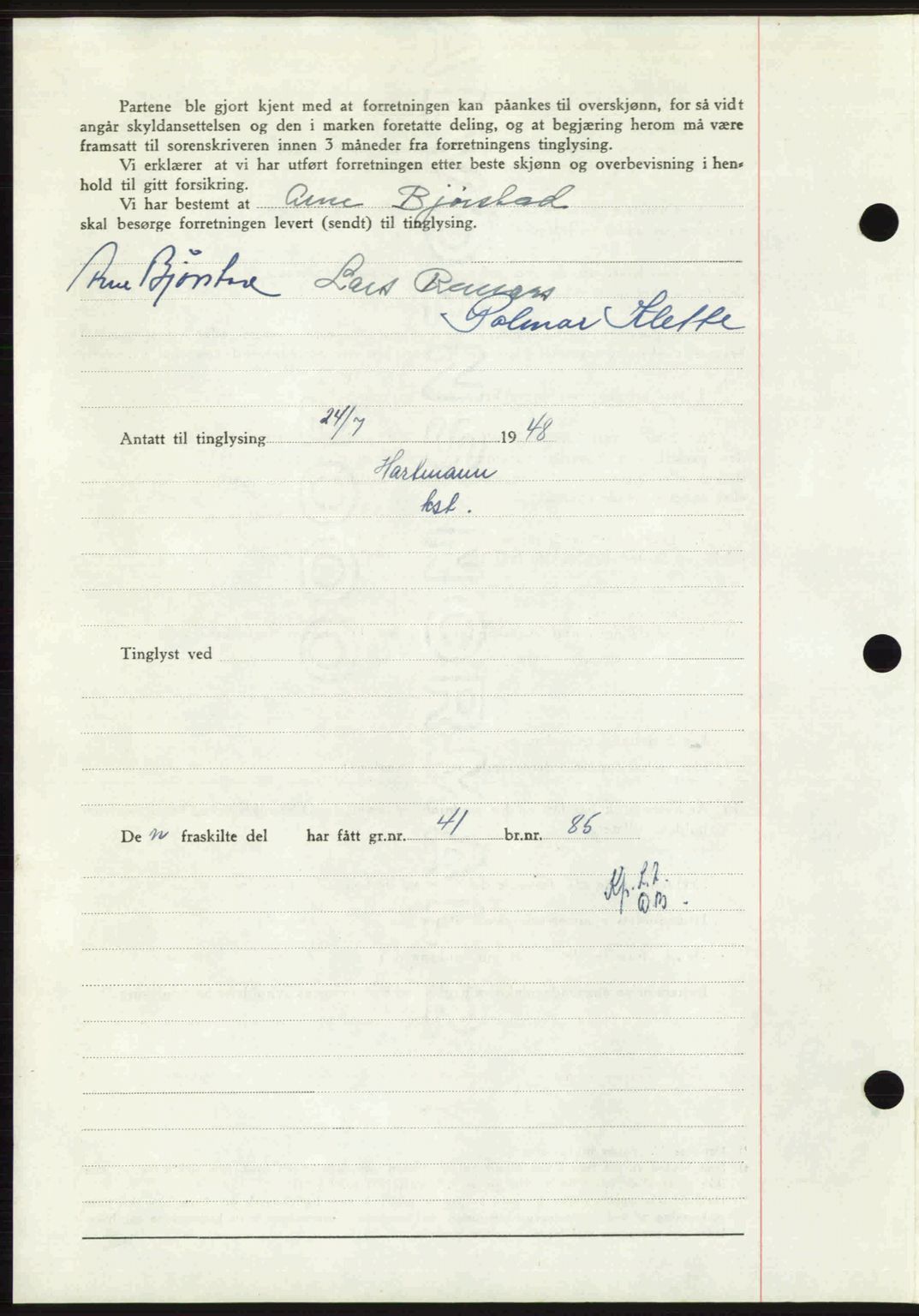 Sør-Gudbrandsdal tingrett, SAH/TING-004/H/Hb/Hbd/L0022: Mortgage book no. A22, 1948-1948, Diary no: : 1701/1948
