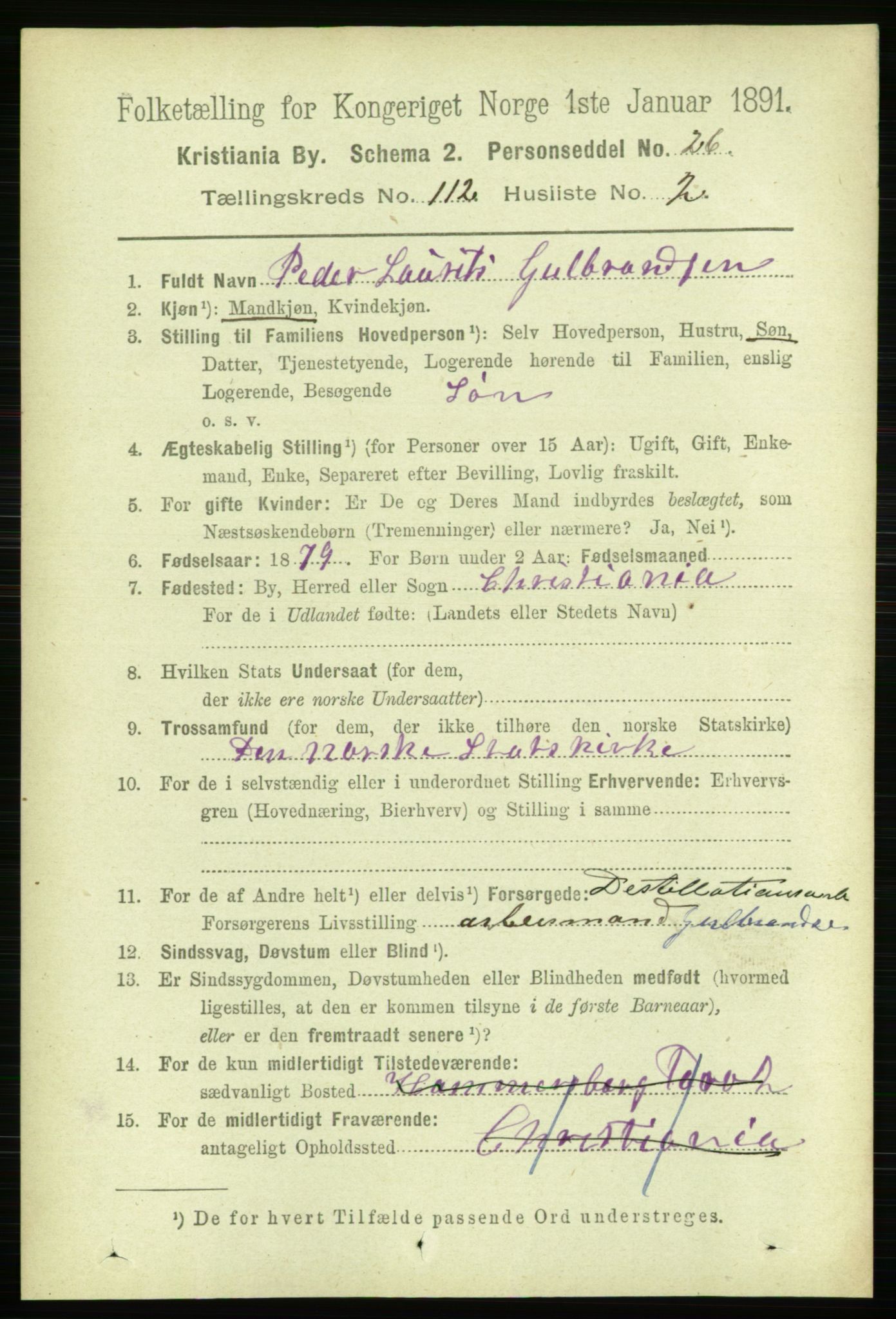 RA, 1891 census for 0301 Kristiania, 1891, p. 59054
