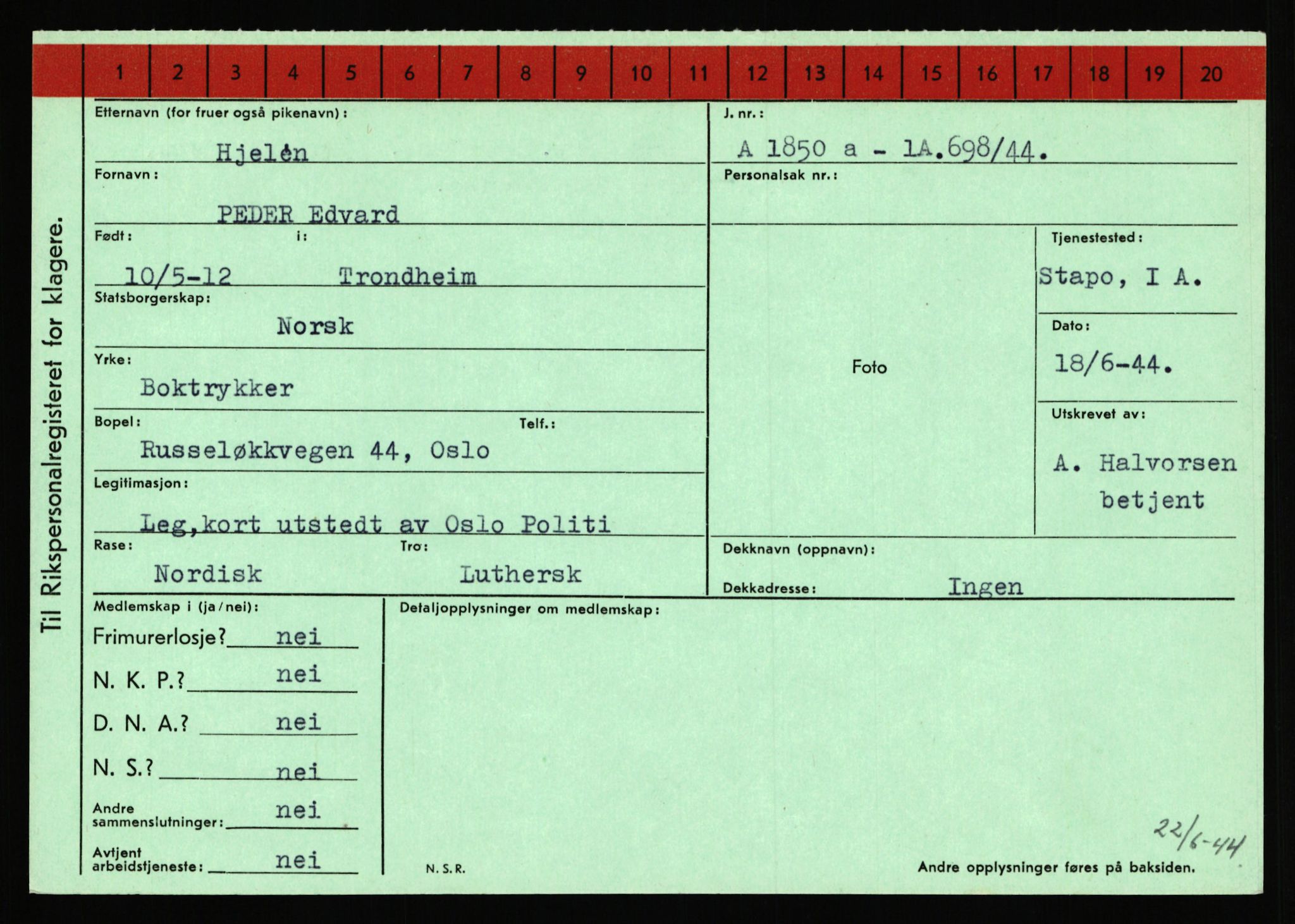 Statspolitiet - Hovedkontoret / Osloavdelingen, AV/RA-S-1329/C/Ca/L0006: Hanche - Hokstvedt, 1943-1945, p. 4381