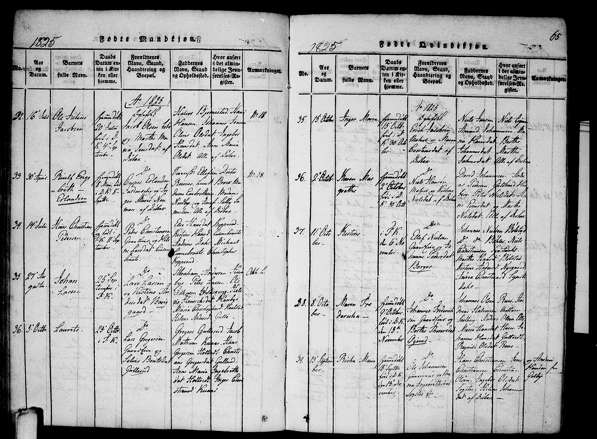 Drøbak prestekontor Kirkebøker, SAO/A-10142a/F/Fa/L0001: Parish register (official) no. I 1, 1816-1842, p. 65