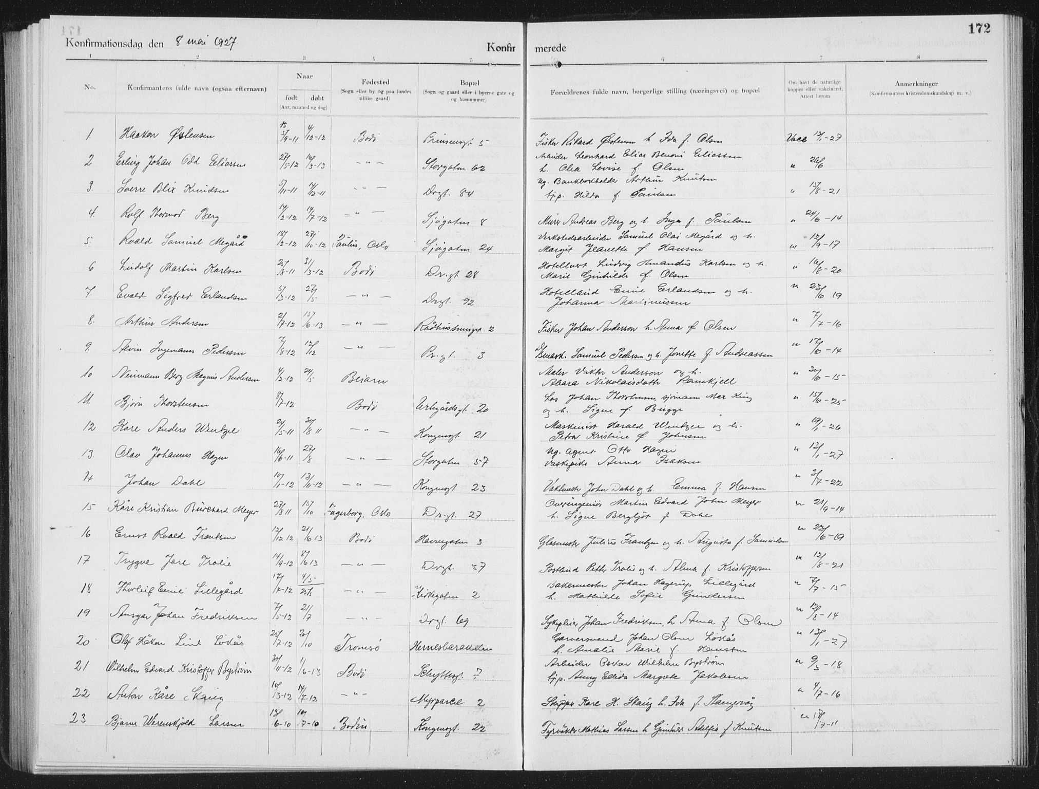 Ministerialprotokoller, klokkerbøker og fødselsregistre - Nordland, SAT/A-1459/801/L0037: Parish register (copy) no. 801C12, 1921-1937, p. 172