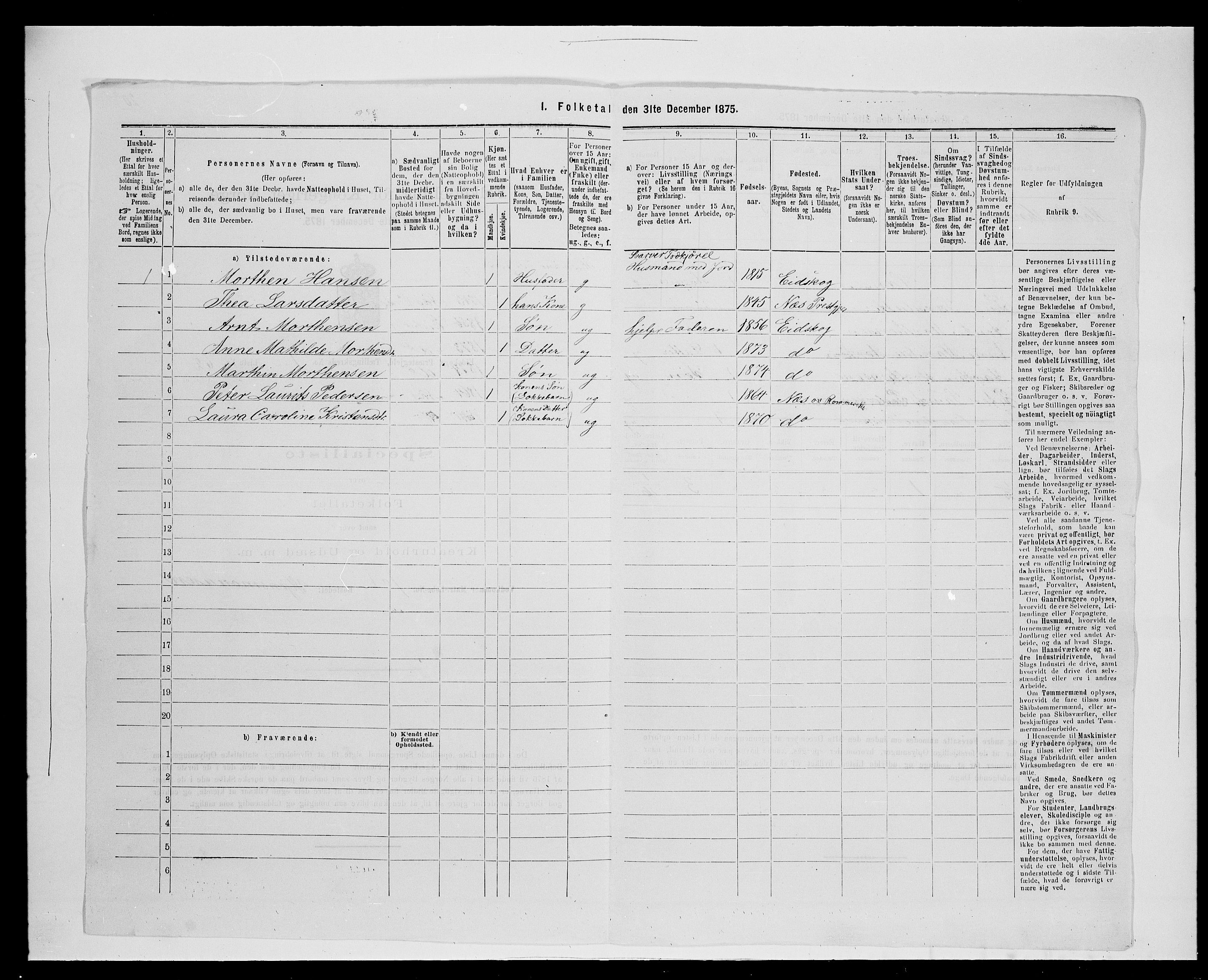 SAH, 1875 census for 0420P Eidskog, 1875, p. 261