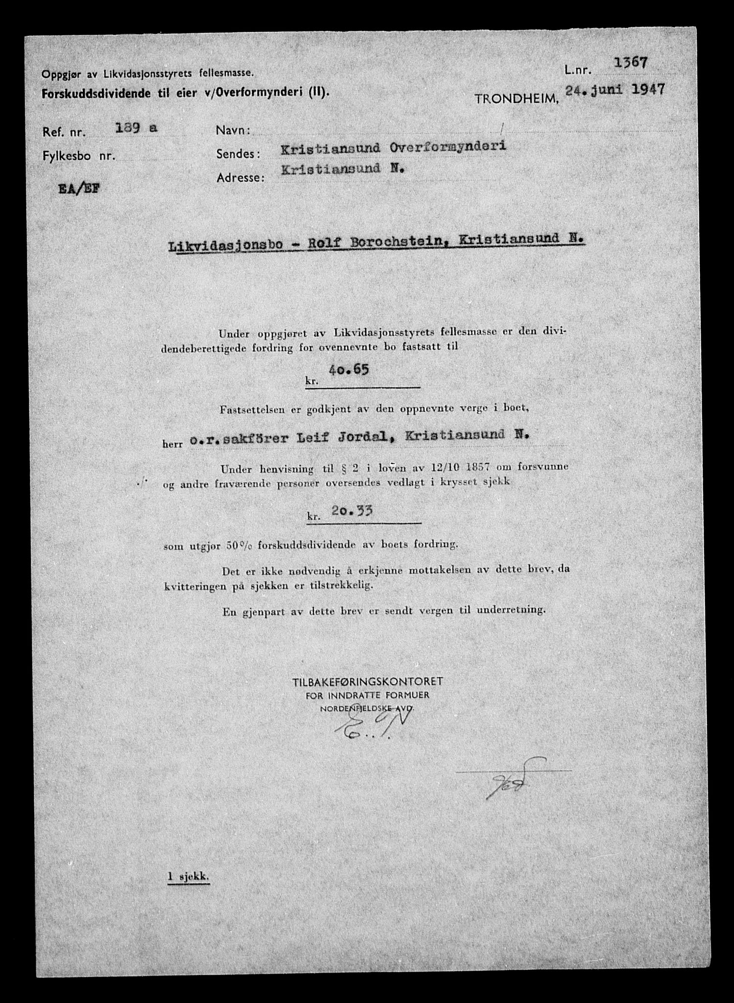 Justisdepartementet, Tilbakeføringskontoret for inndratte formuer, AV/RA-S-1564/H/Hc/Hcb/L0910: --, 1945-1947, p. 423