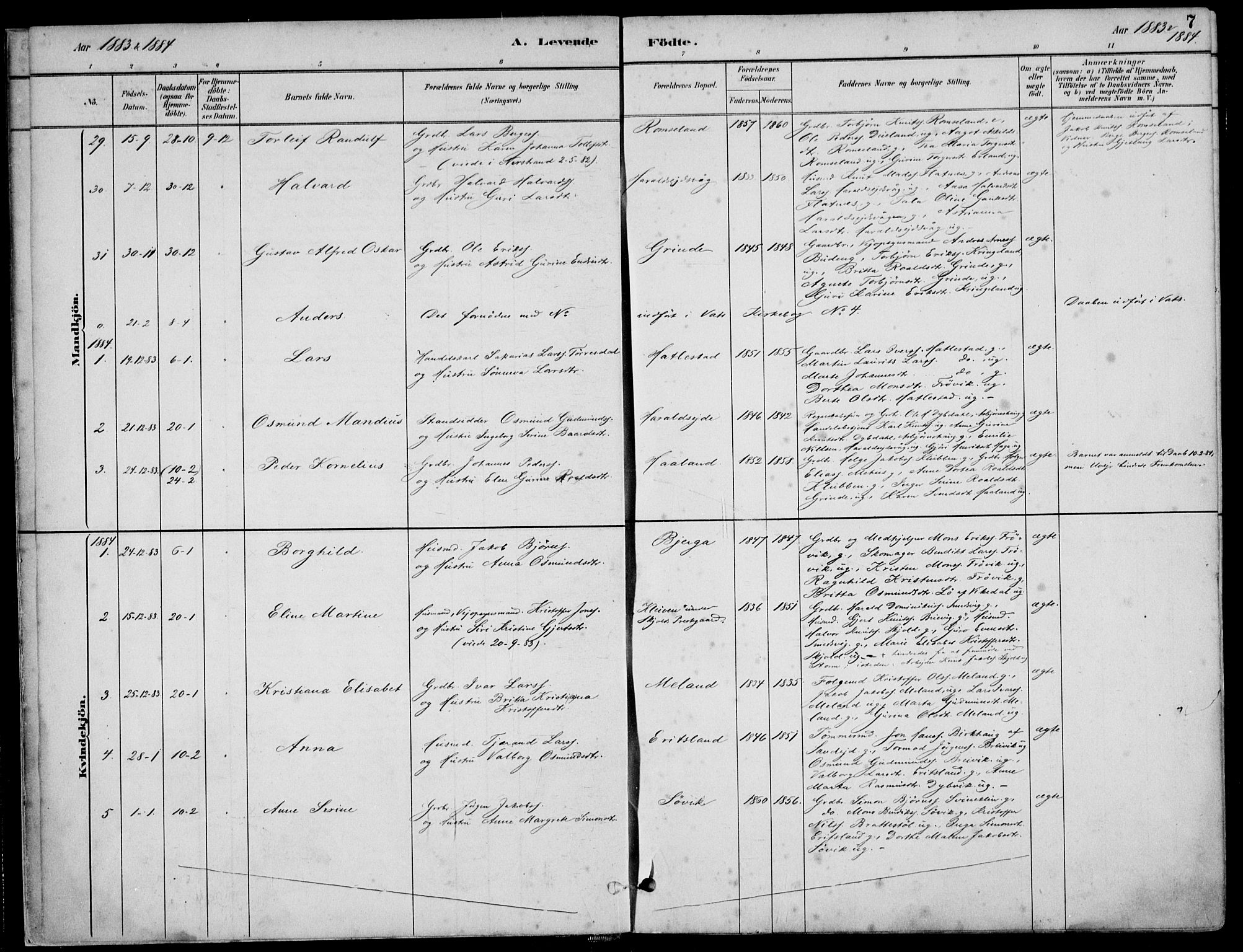 Skjold sokneprestkontor, SAST/A-101847/H/Ha/Haa/L0010: Parish register (official) no. A 10, 1882-1897, p. 7