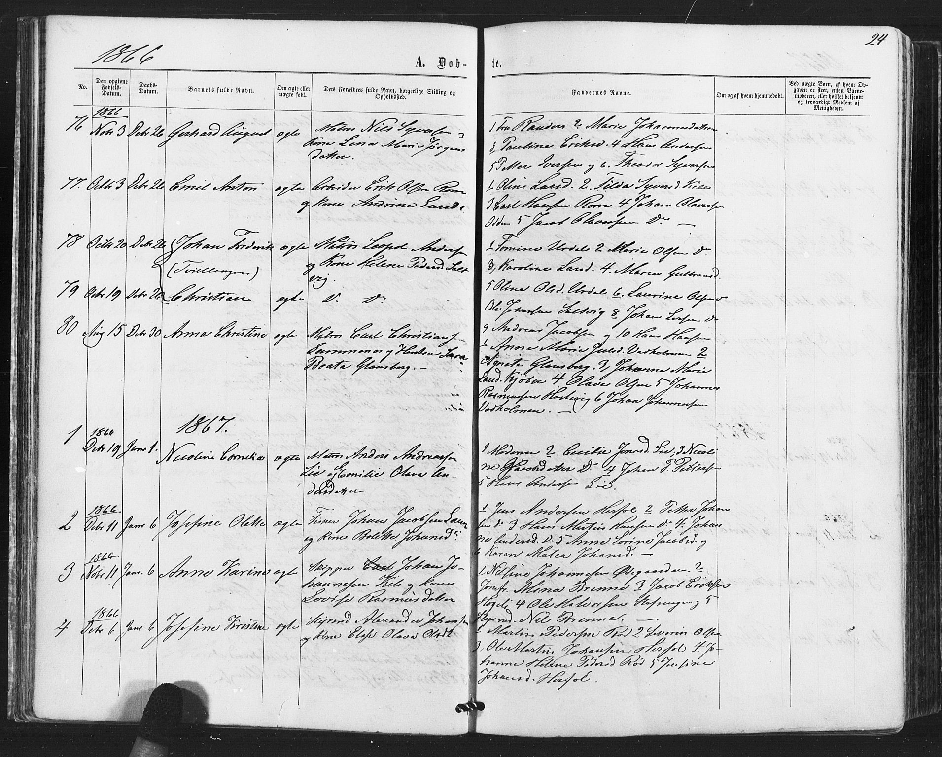 Hvaler prestekontor Kirkebøker, AV/SAO-A-2001/F/Fa/L0007: Parish register (official) no. I 7, 1864-1878, p. 24