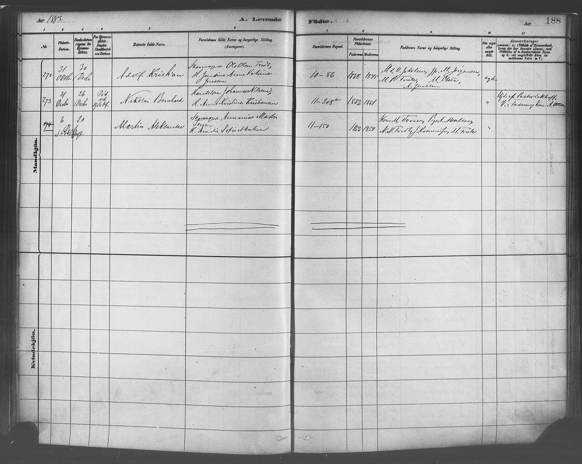 Domkirken sokneprestembete, SAB/A-74801/H/Haa/L0023: Parish register (official) no. B 6, 1879-1887, p. 188