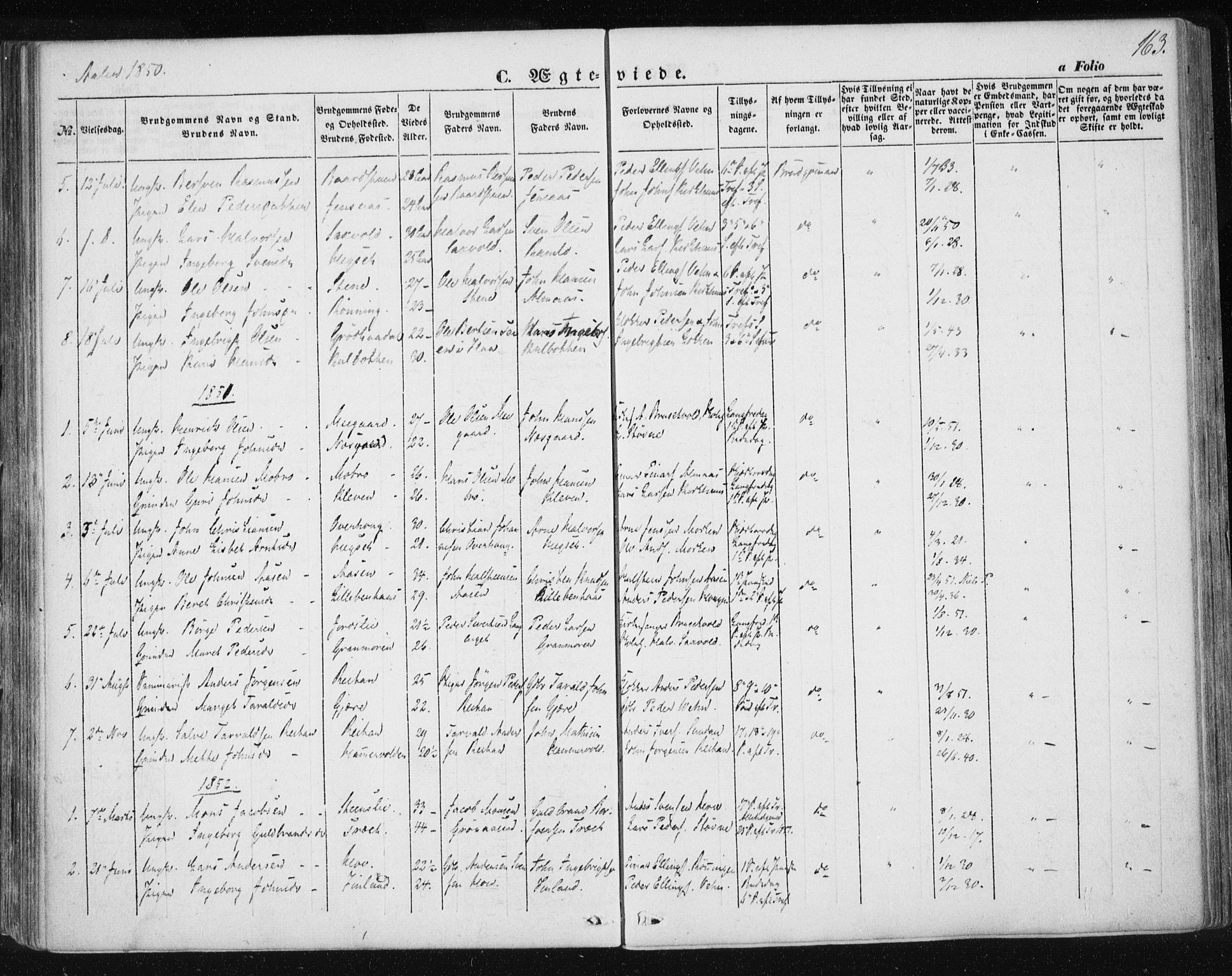 Ministerialprotokoller, klokkerbøker og fødselsregistre - Sør-Trøndelag, SAT/A-1456/685/L0965: Parish register (official) no. 685A06 /3, 1846-1859, p. 163