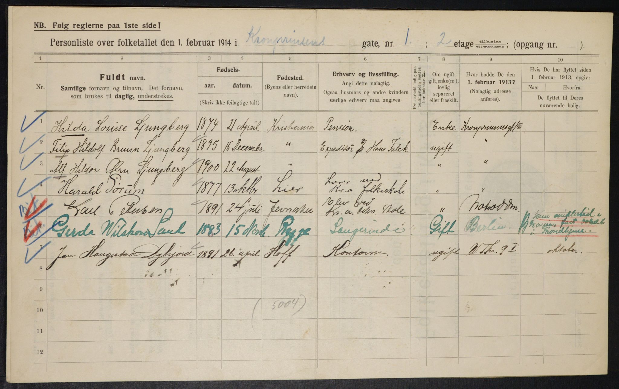 OBA, Municipal Census 1914 for Kristiania, 1914, p. 54399