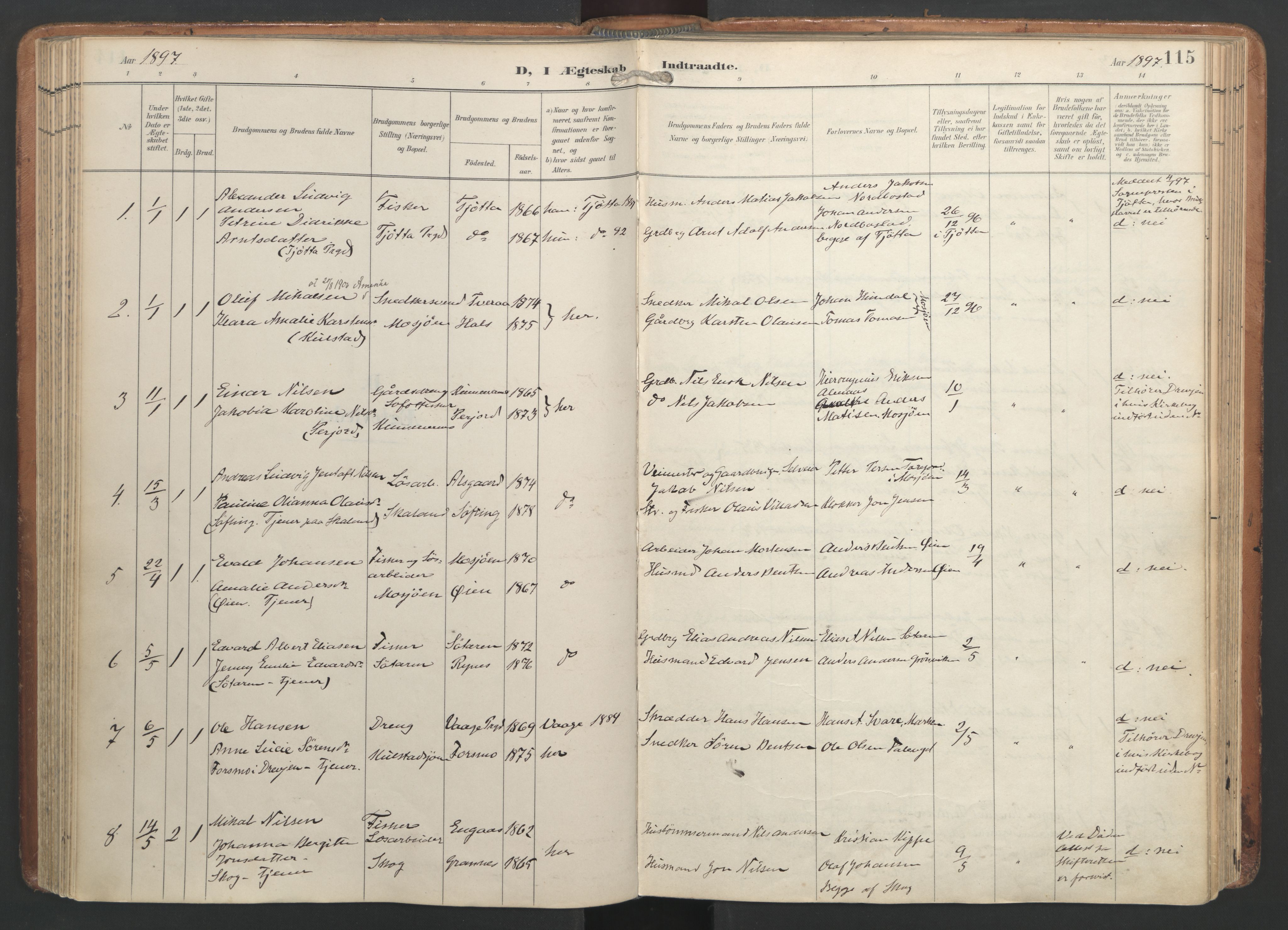 Ministerialprotokoller, klokkerbøker og fødselsregistre - Nordland, AV/SAT-A-1459/820/L0298: Parish register (official) no. 820A19, 1897-1915, p. 115