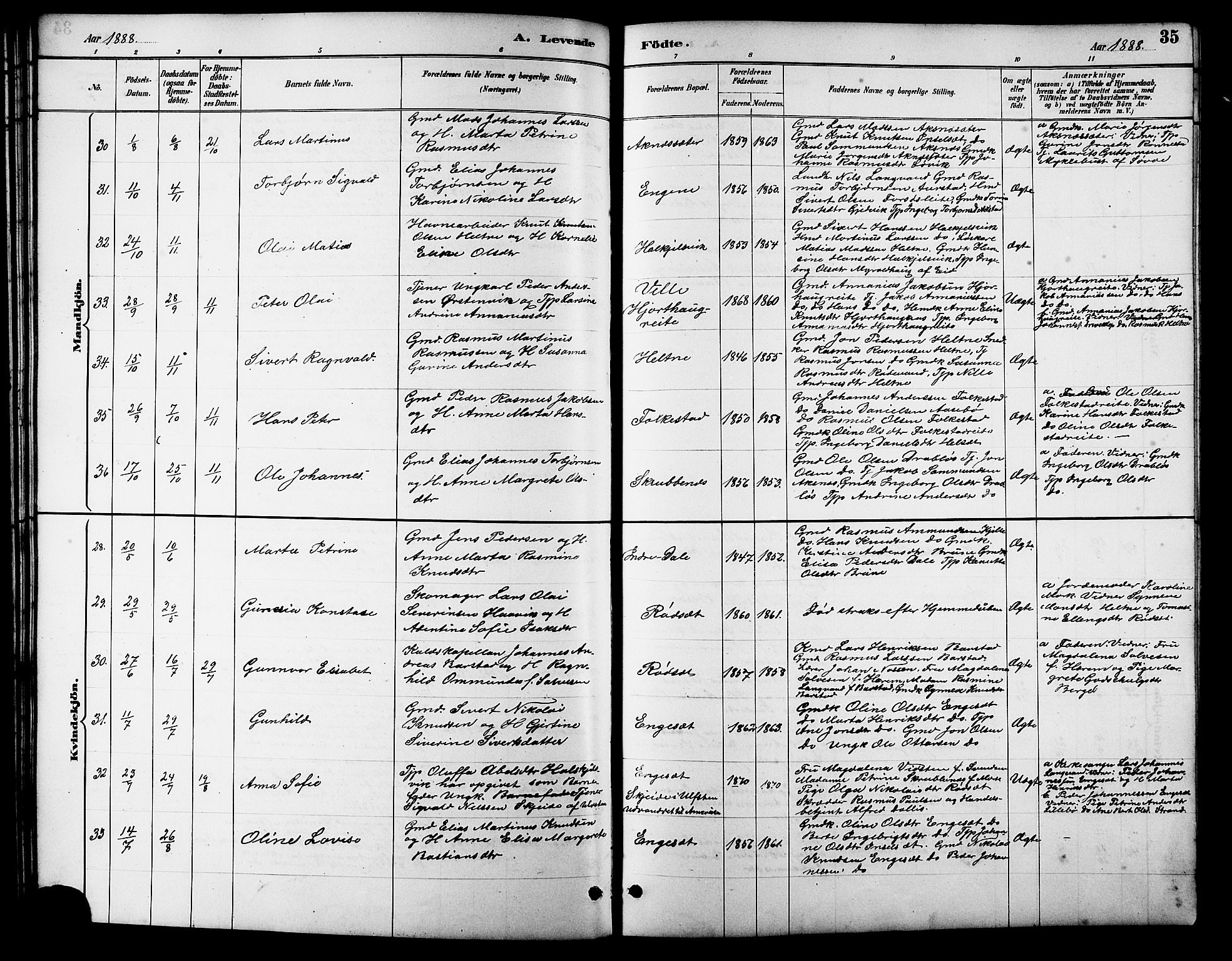 Ministerialprotokoller, klokkerbøker og fødselsregistre - Møre og Romsdal, AV/SAT-A-1454/511/L0158: Parish register (copy) no. 511C04, 1884-1903, p. 35