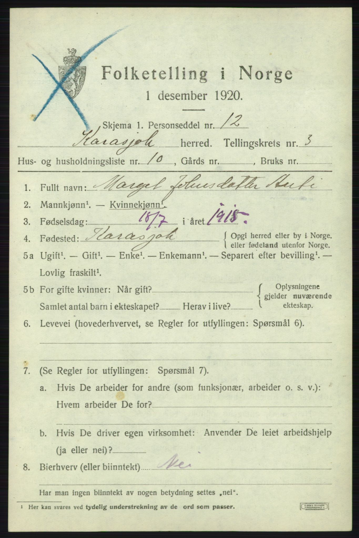 SATØ, 1920 census for Karasjok, 1920, p. 1512