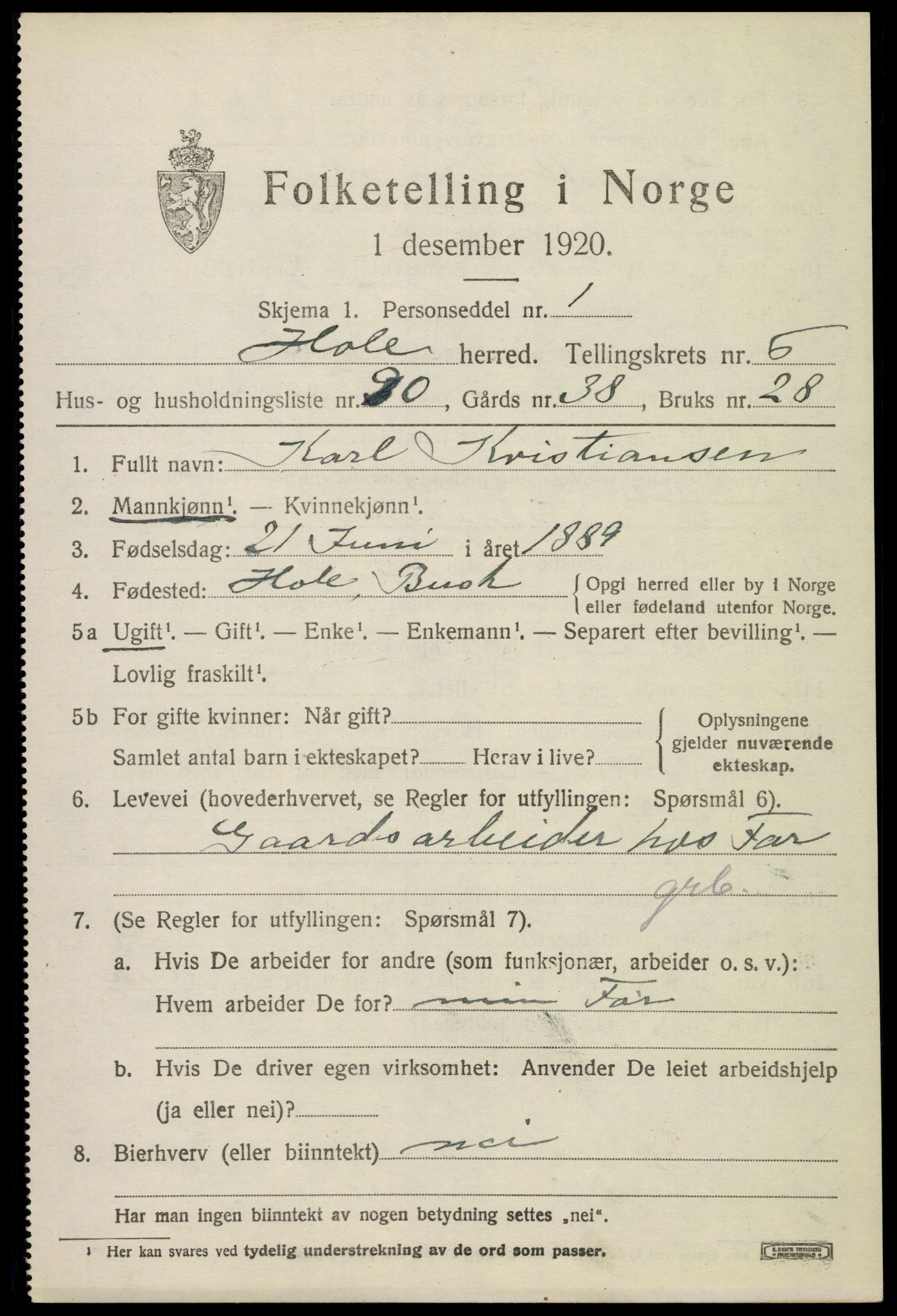 SAKO, 1920 census for Hole, 1920, p. 4343