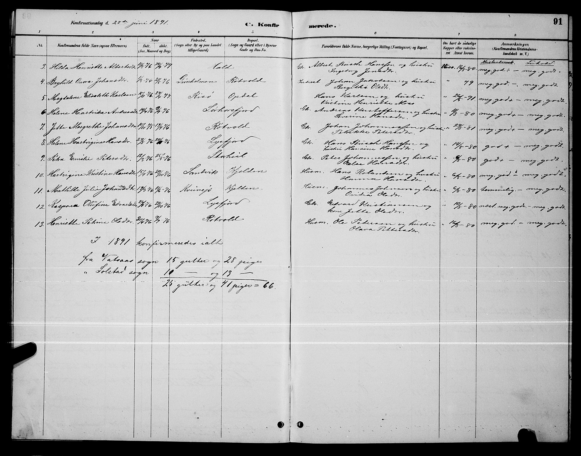 Ministerialprotokoller, klokkerbøker og fødselsregistre - Nordland, AV/SAT-A-1459/810/L0160: Parish register (copy) no. 810C03, 1884-1896, p. 91