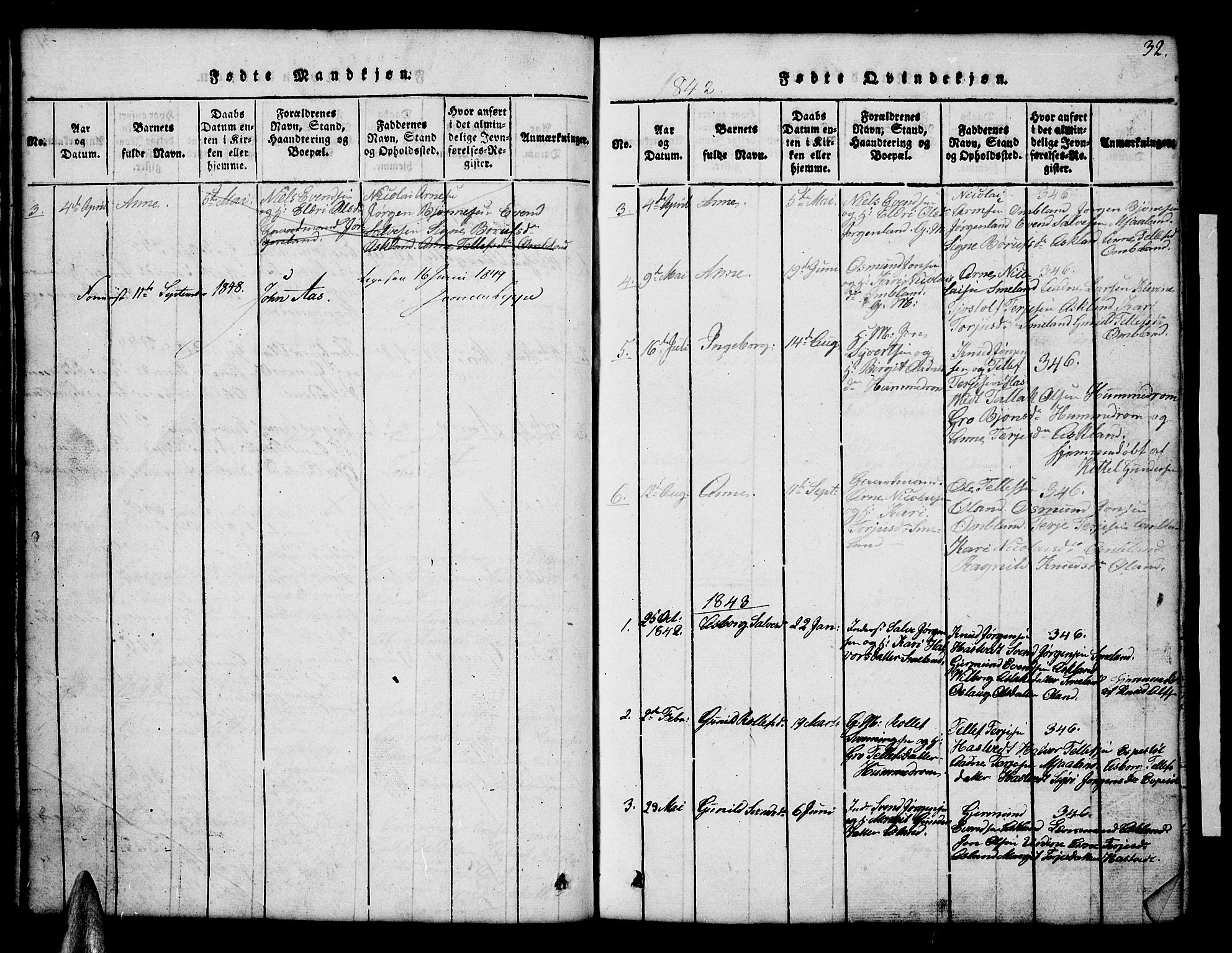 Åmli sokneprestkontor, AV/SAK-1111-0050/F/Fb/Fba/L0001: Parish register (copy) no. B 1, 1816-1890, p. 32