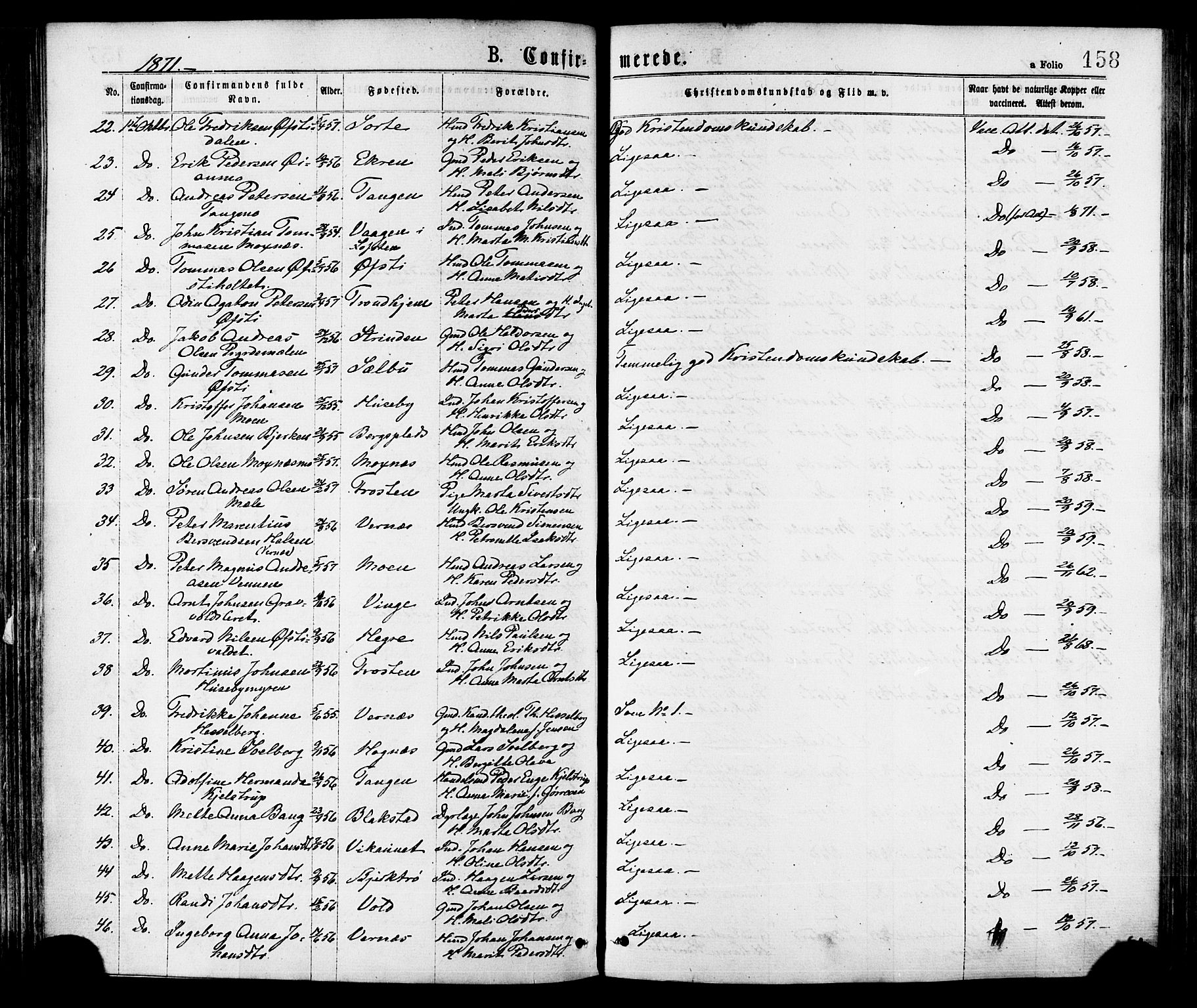Ministerialprotokoller, klokkerbøker og fødselsregistre - Nord-Trøndelag, SAT/A-1458/709/L0076: Parish register (official) no. 709A16, 1871-1879, p. 158