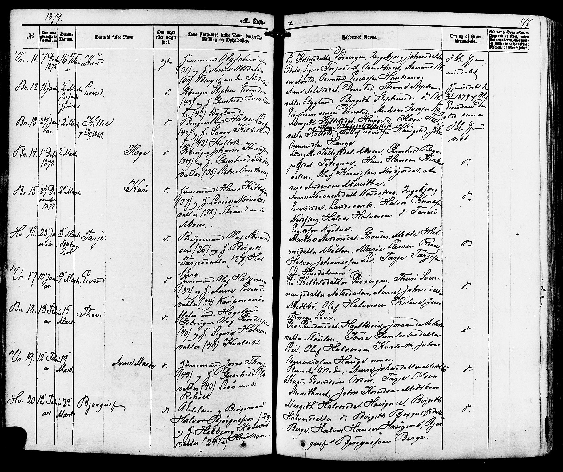 Kviteseid kirkebøker, SAKO/A-276/F/Fa/L0007: Parish register (official) no. I 7, 1859-1881, p. 177