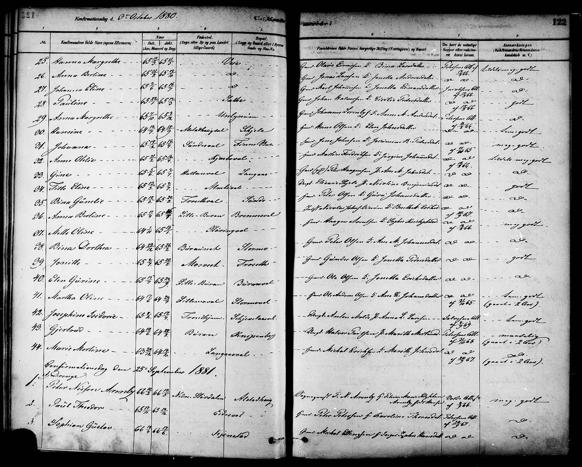 Ministerialprotokoller, klokkerbøker og fødselsregistre - Nord-Trøndelag, SAT/A-1458/717/L0159: Parish register (official) no. 717A09, 1878-1898, p. 122