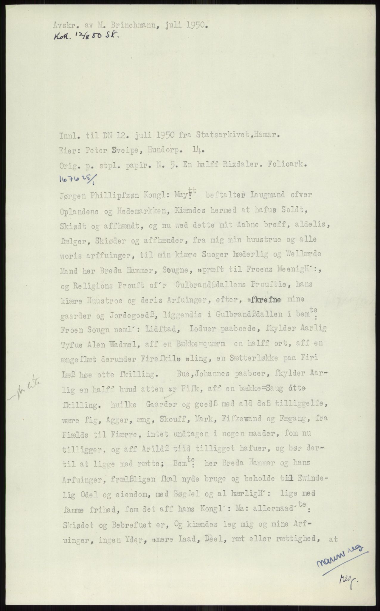 Samlinger til kildeutgivelse, Diplomavskriftsamlingen, AV/RA-EA-4053/H/Ha, p. 144
