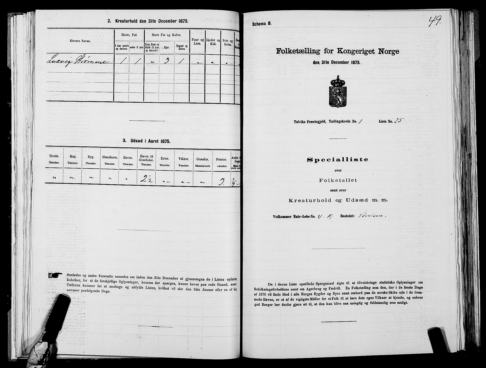 SATØ, 1875 census for 2013P Talvik, 1875, p. 1049