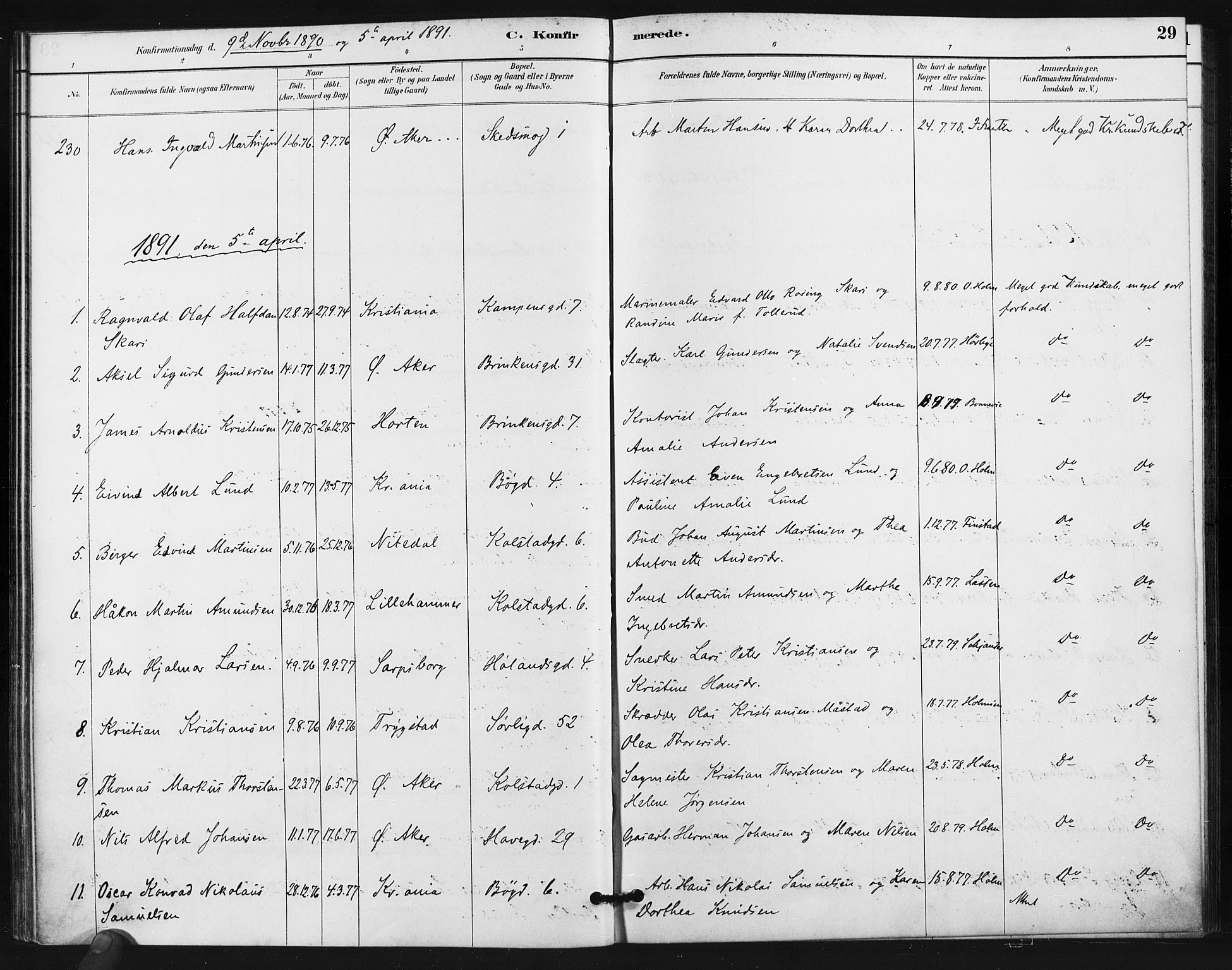 Kampen prestekontor Kirkebøker, AV/SAO-A-10853/F/Fa/L0006: Parish register (official) no. I 6, 1889-1896, p. 29