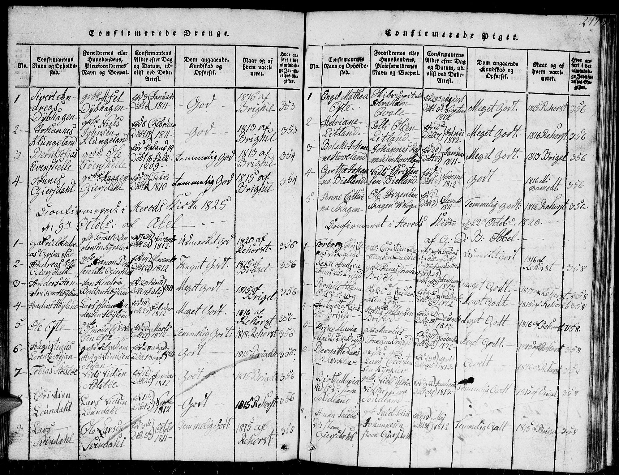 Herad sokneprestkontor, SAK/1111-0018/F/Fb/Fba/L0001: Parish register (copy) no. B 1, 1815-1852, p. 247