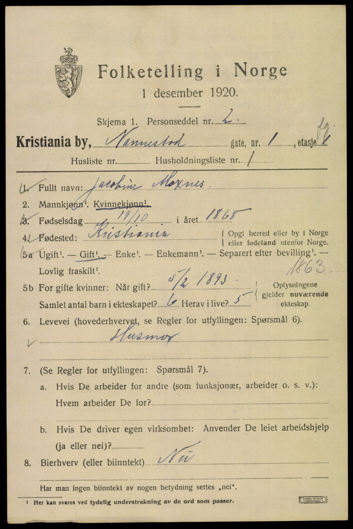 SAO, 1920 census for Kristiania, 1920, p. 409069