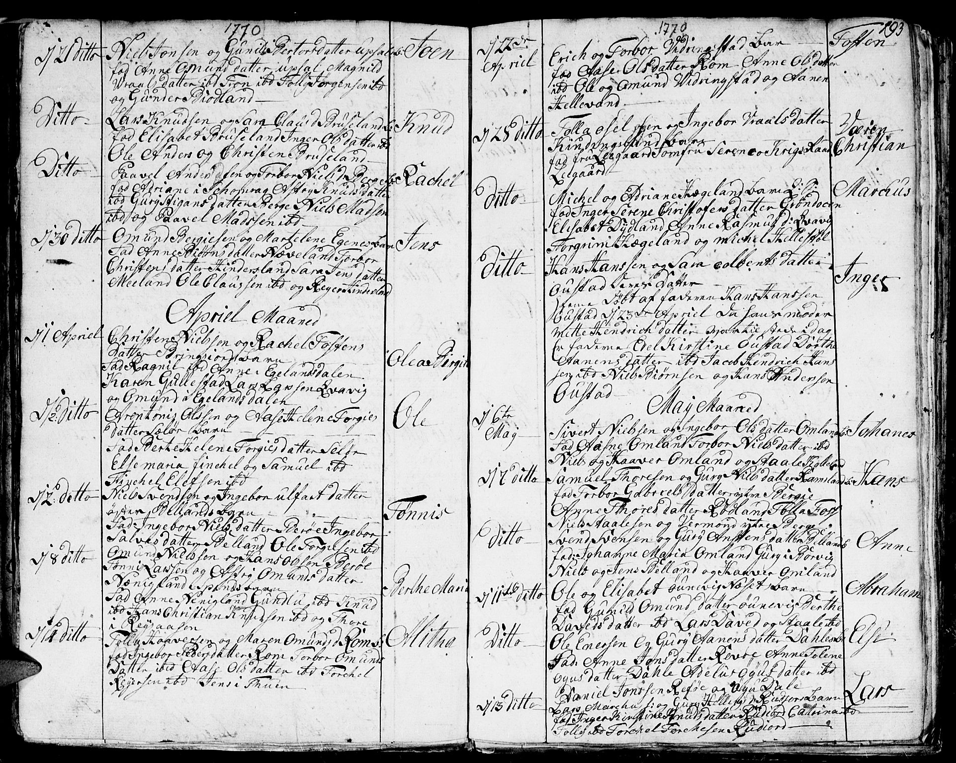 Lyngdal sokneprestkontor, SAK/1111-0029/F/Fa/Fac/L0001: Parish register (official) no. A 1, 1727-1779, p. 193