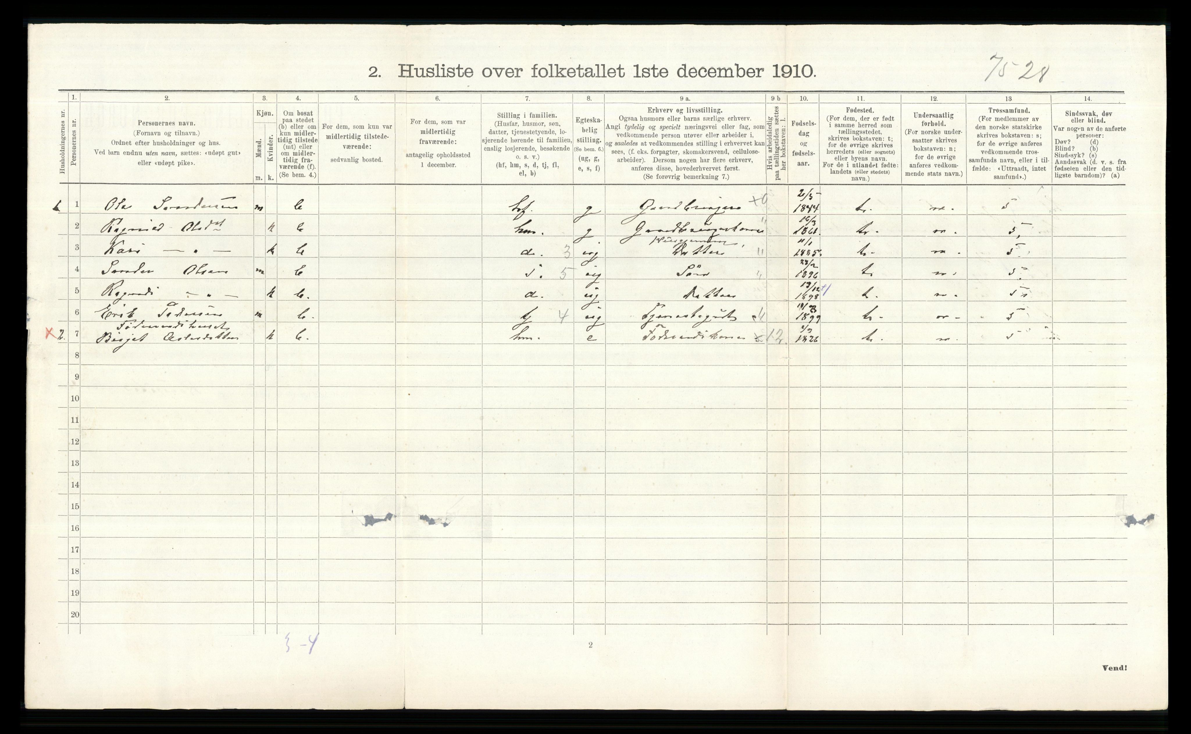 RA, 1910 census for Gol, 1910, p. 491