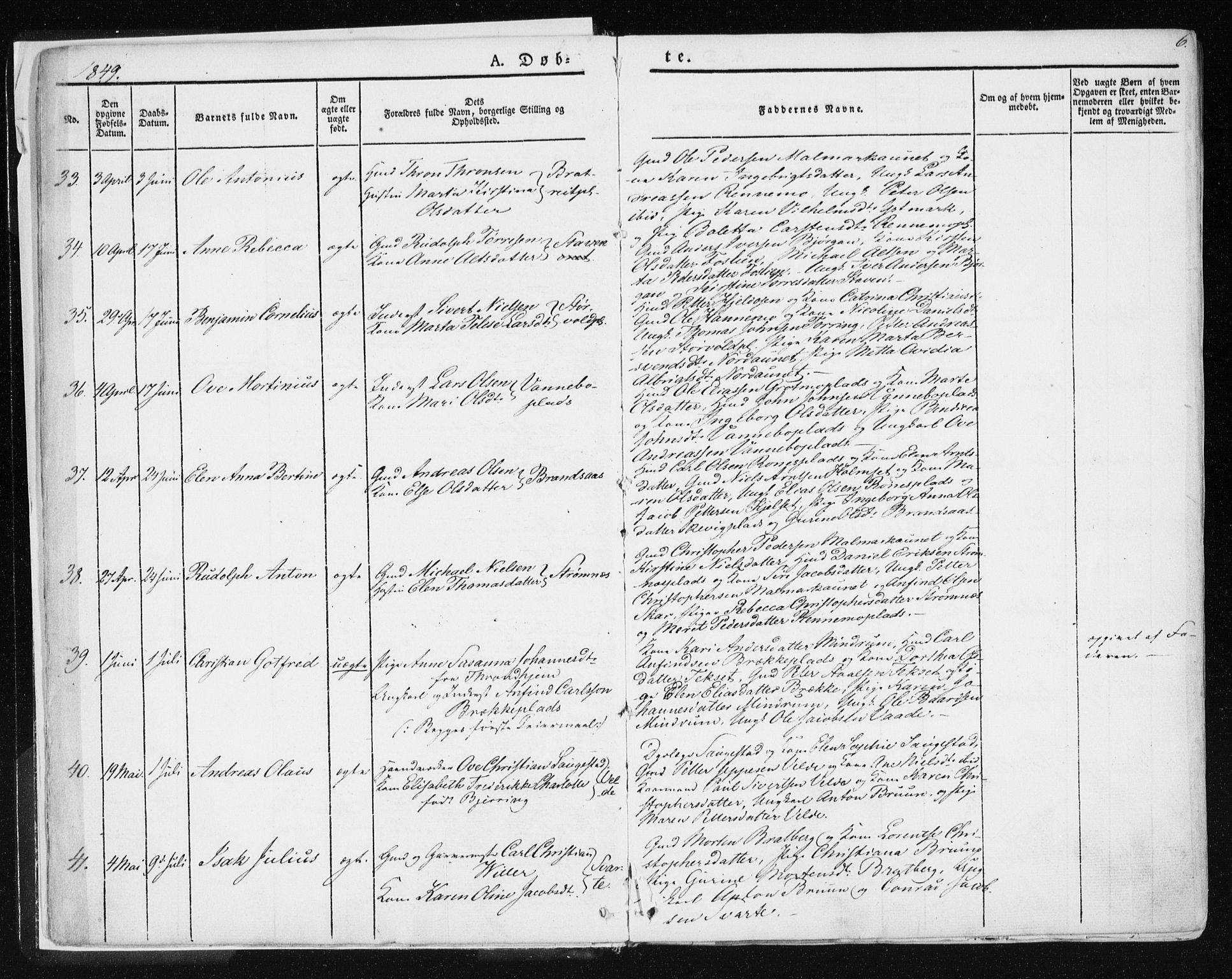 Ministerialprotokoller, klokkerbøker og fødselsregistre - Nord-Trøndelag, AV/SAT-A-1458/741/L0393: Parish register (official) no. 741A07, 1849-1863, p. 6