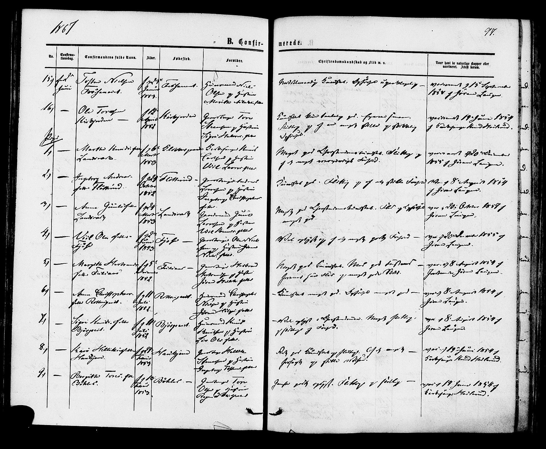 Rollag kirkebøker, AV/SAKO-A-240/F/Fa/L0009: Parish register (official) no. I 9, 1860-1874, p. 97