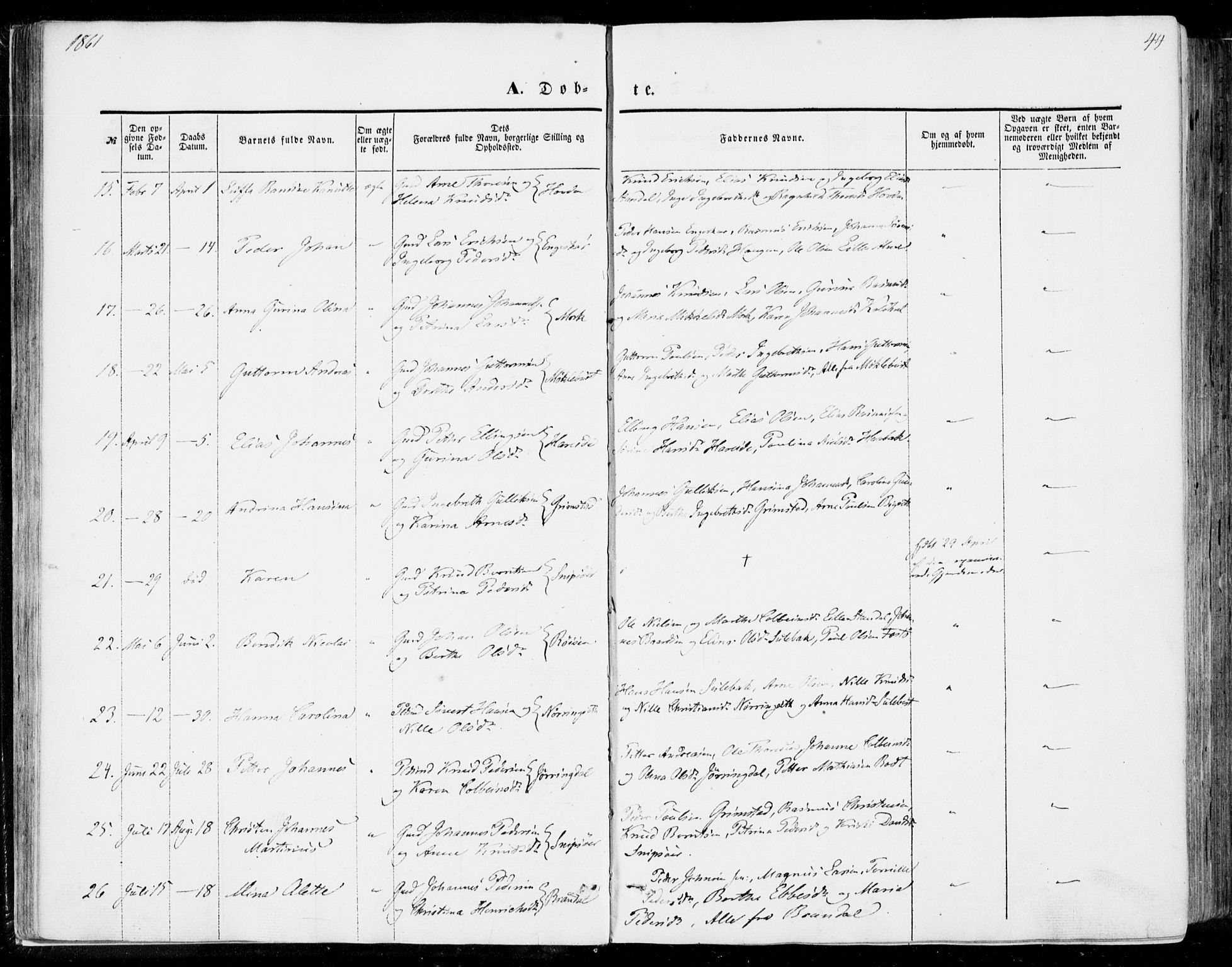 Ministerialprotokoller, klokkerbøker og fødselsregistre - Møre og Romsdal, SAT/A-1454/510/L0121: Parish register (official) no. 510A01, 1848-1877, p. 44