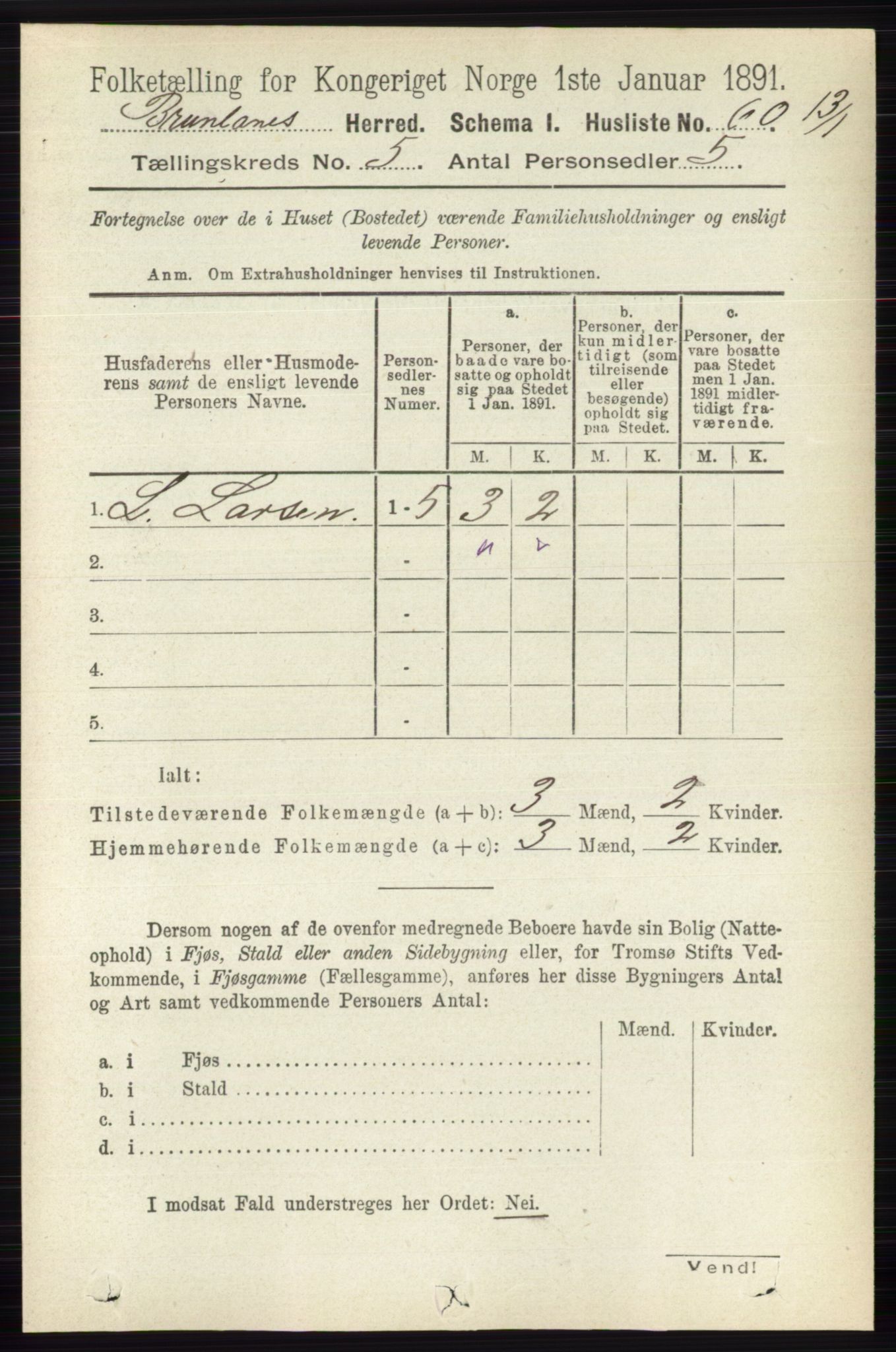 RA, 1891 census for 0726 Brunlanes, 1891, p. 2229