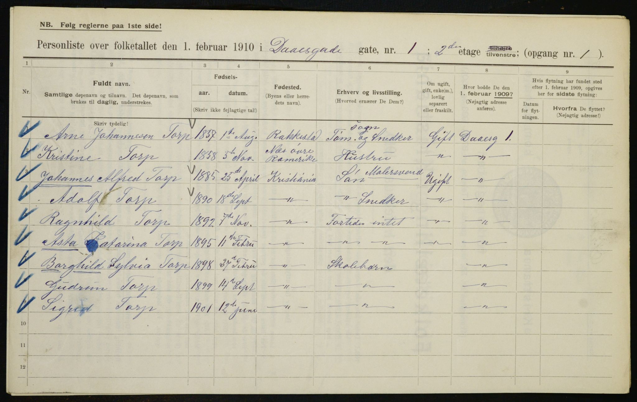 OBA, Municipal Census 1910 for Kristiania, 1910, p. 16955