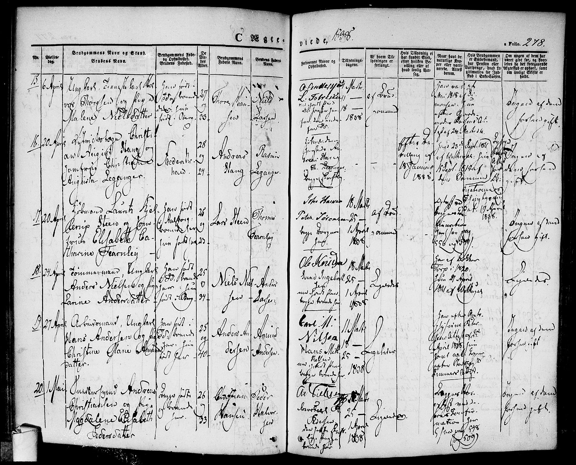 Halden prestekontor Kirkebøker, SAO/A-10909/F/Fa/L0005: Parish register (official) no. I 5, 1834-1845, p. 278