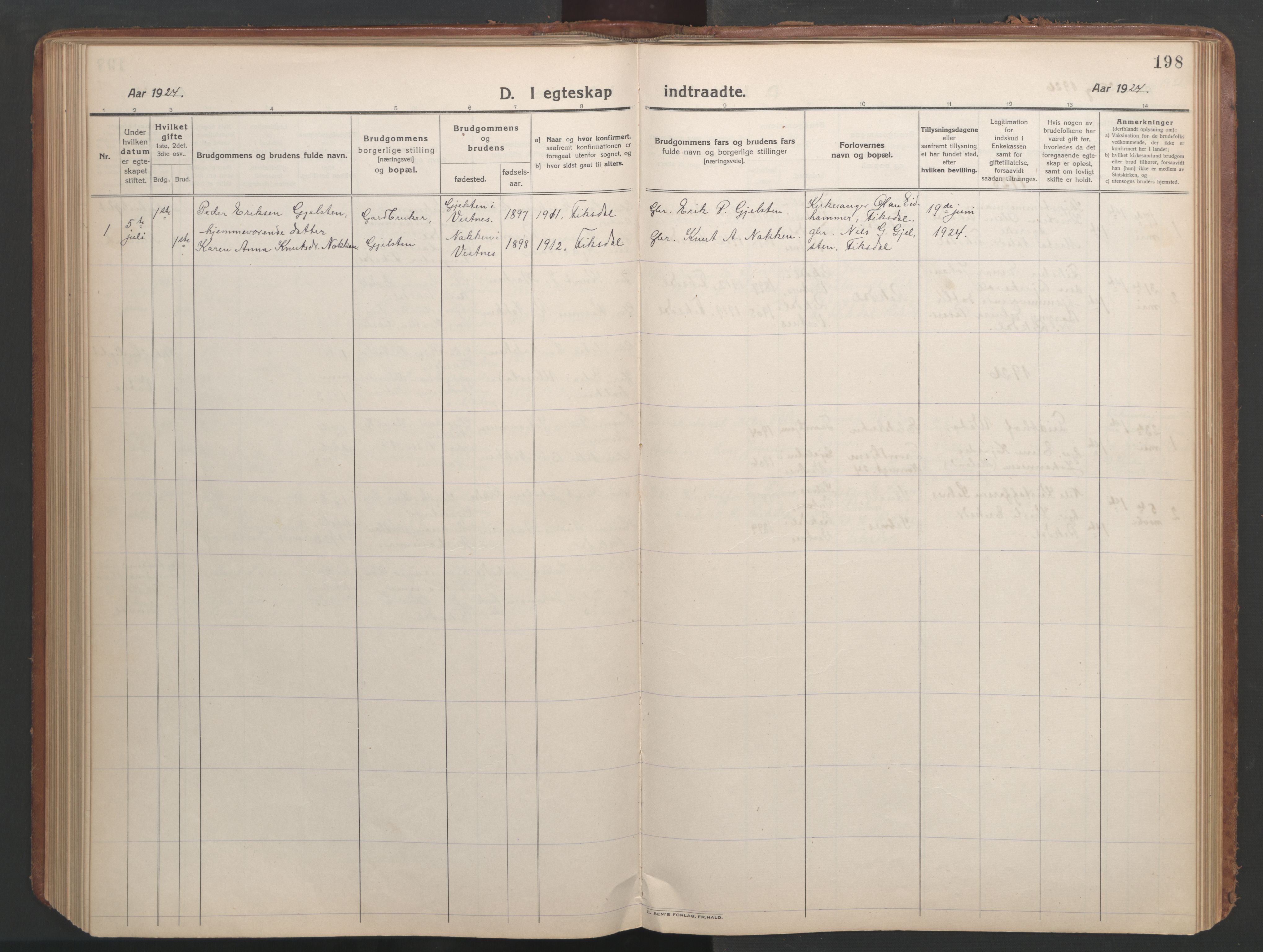 Ministerialprotokoller, klokkerbøker og fødselsregistre - Møre og Romsdal, AV/SAT-A-1454/540/L0542: Parish register (copy) no. 540C02, 1921-1967, p. 198