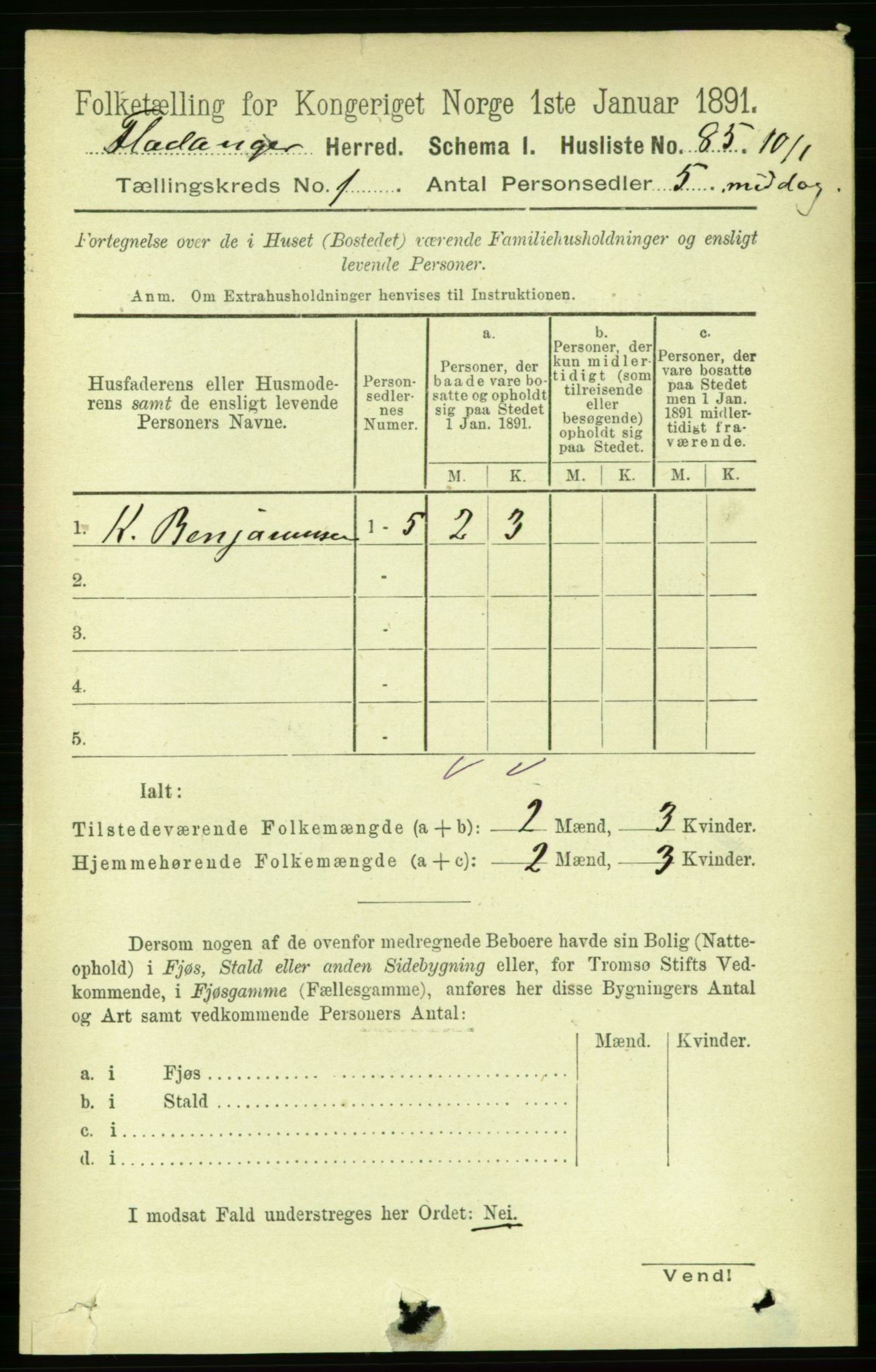 RA, 1891 census for 1749 Flatanger, 1891, p. 100