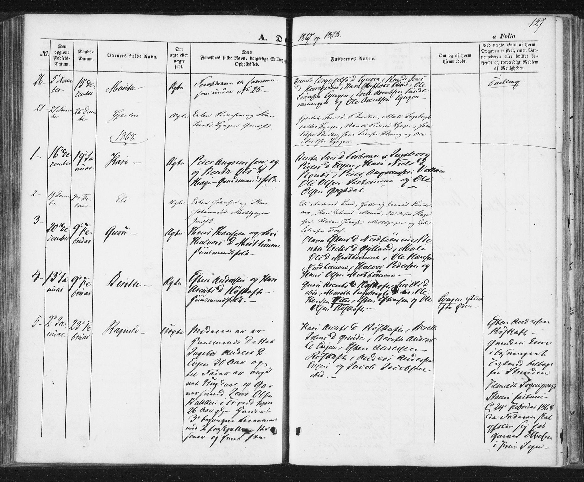 Ministerialprotokoller, klokkerbøker og fødselsregistre - Sør-Trøndelag, SAT/A-1456/692/L1103: Parish register (official) no. 692A03, 1849-1870, p. 127