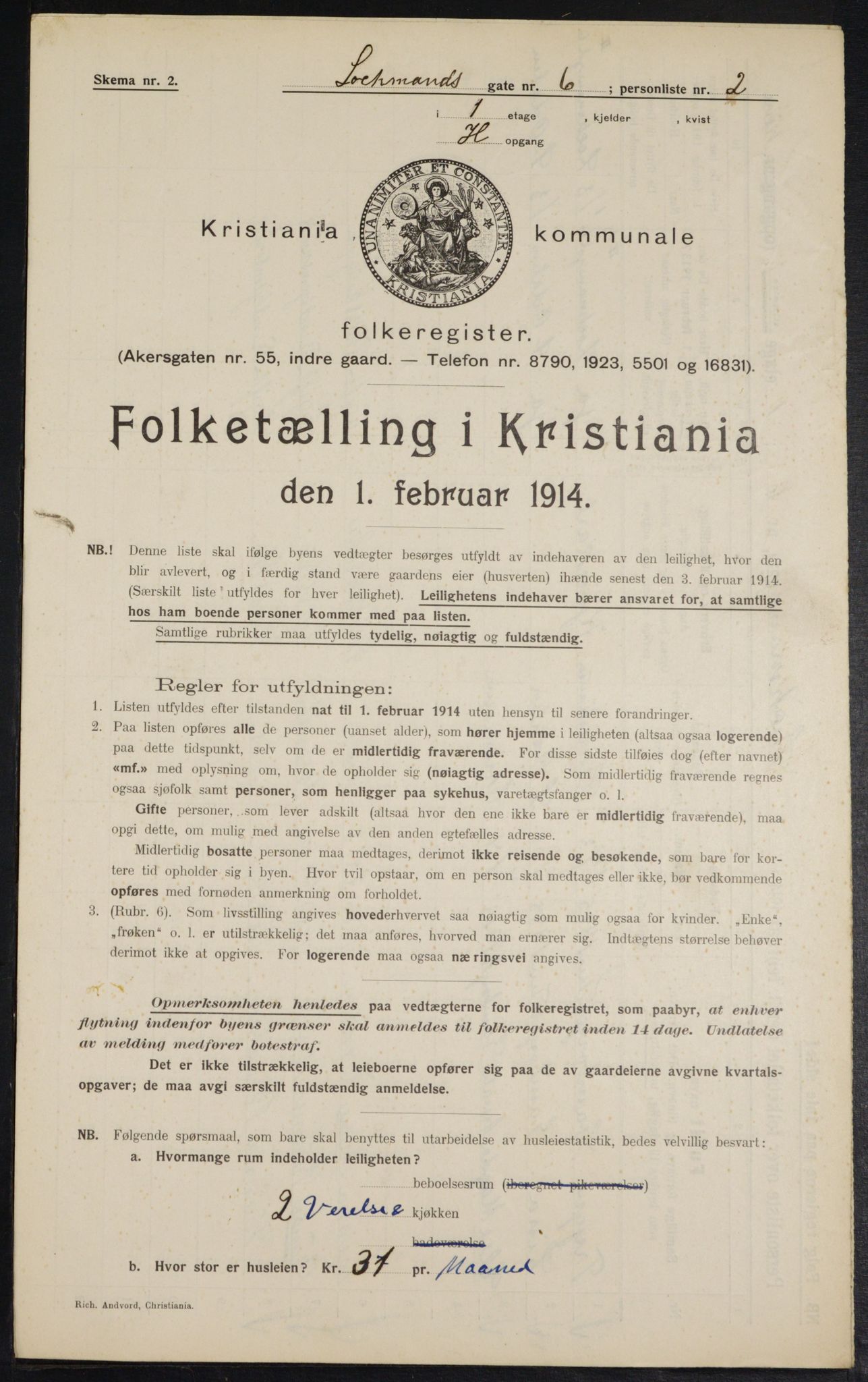 OBA, Municipal Census 1914 for Kristiania, 1914, p. 58264