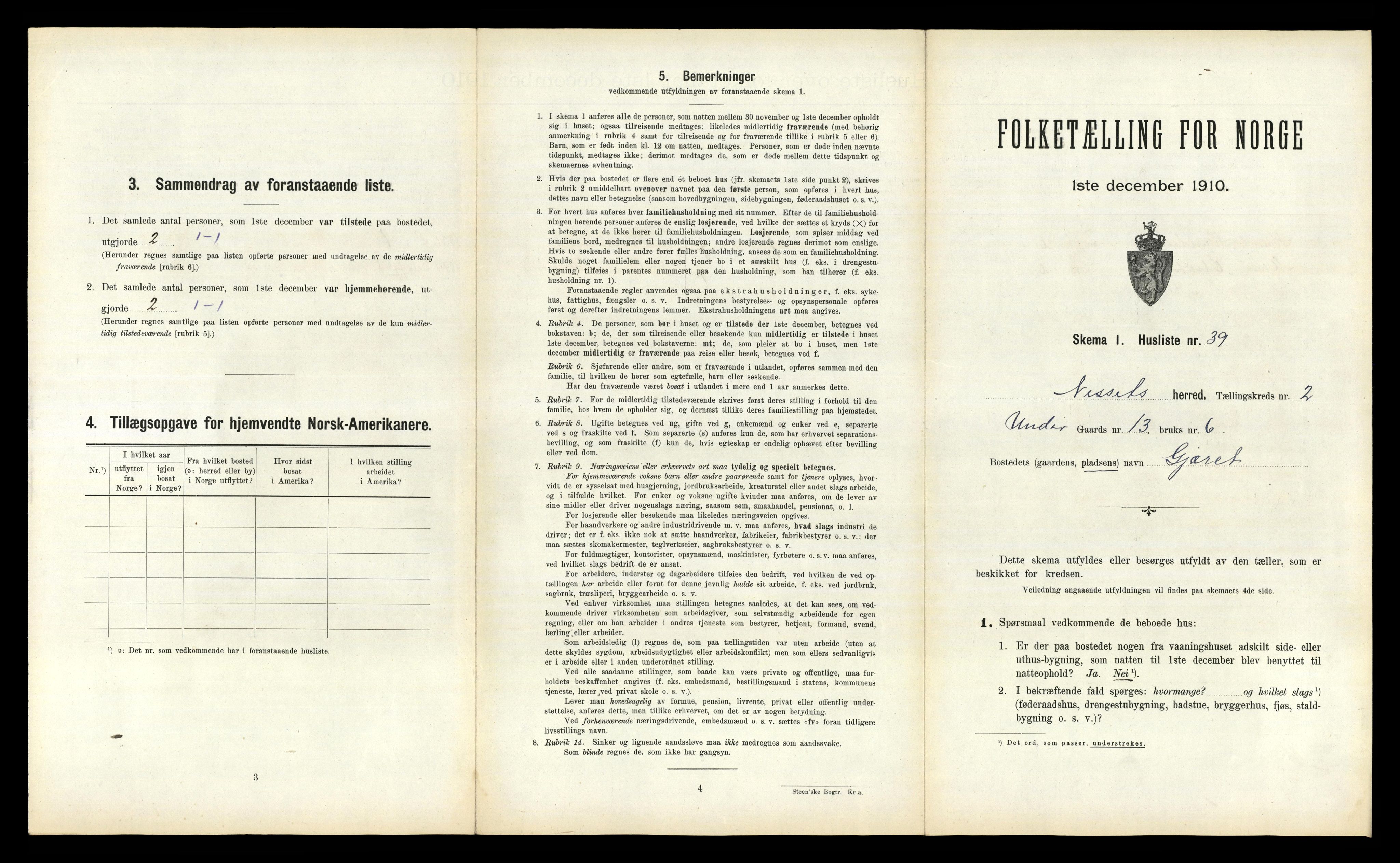 RA, 1910 census for Nesset, 1910, p. 165