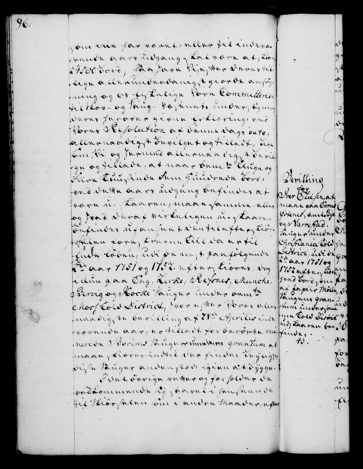 Rentekammeret, Kammerkanselliet, RA/EA-3111/G/Gg/Gga/L0006: Norsk ekspedisjonsprotokoll med register (merket RK 53.6), 1749-1759, p. 96