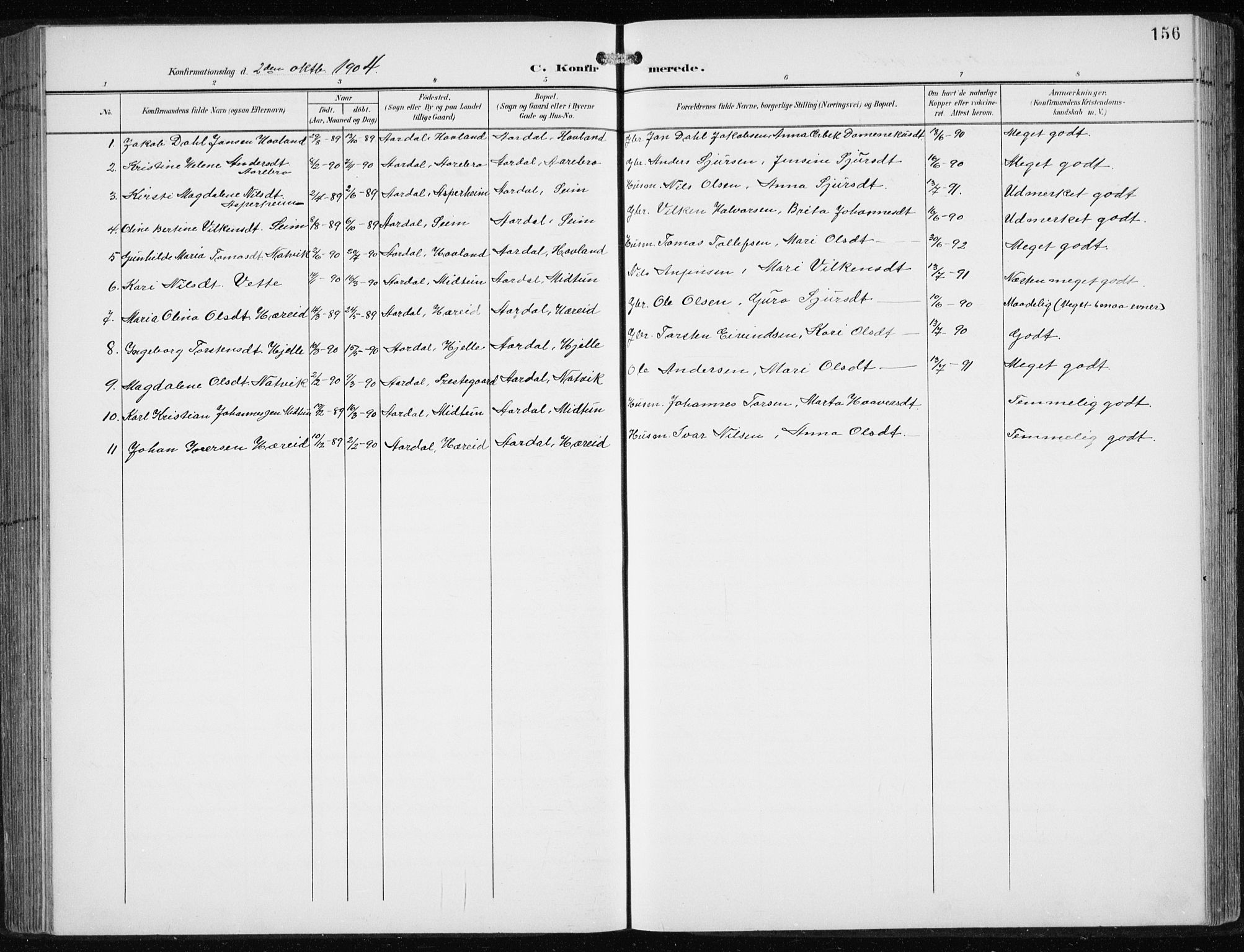 Årdal sokneprestembete, SAB/A-81701: Parish register (copy) no. A 2, 1899-1939, p. 156