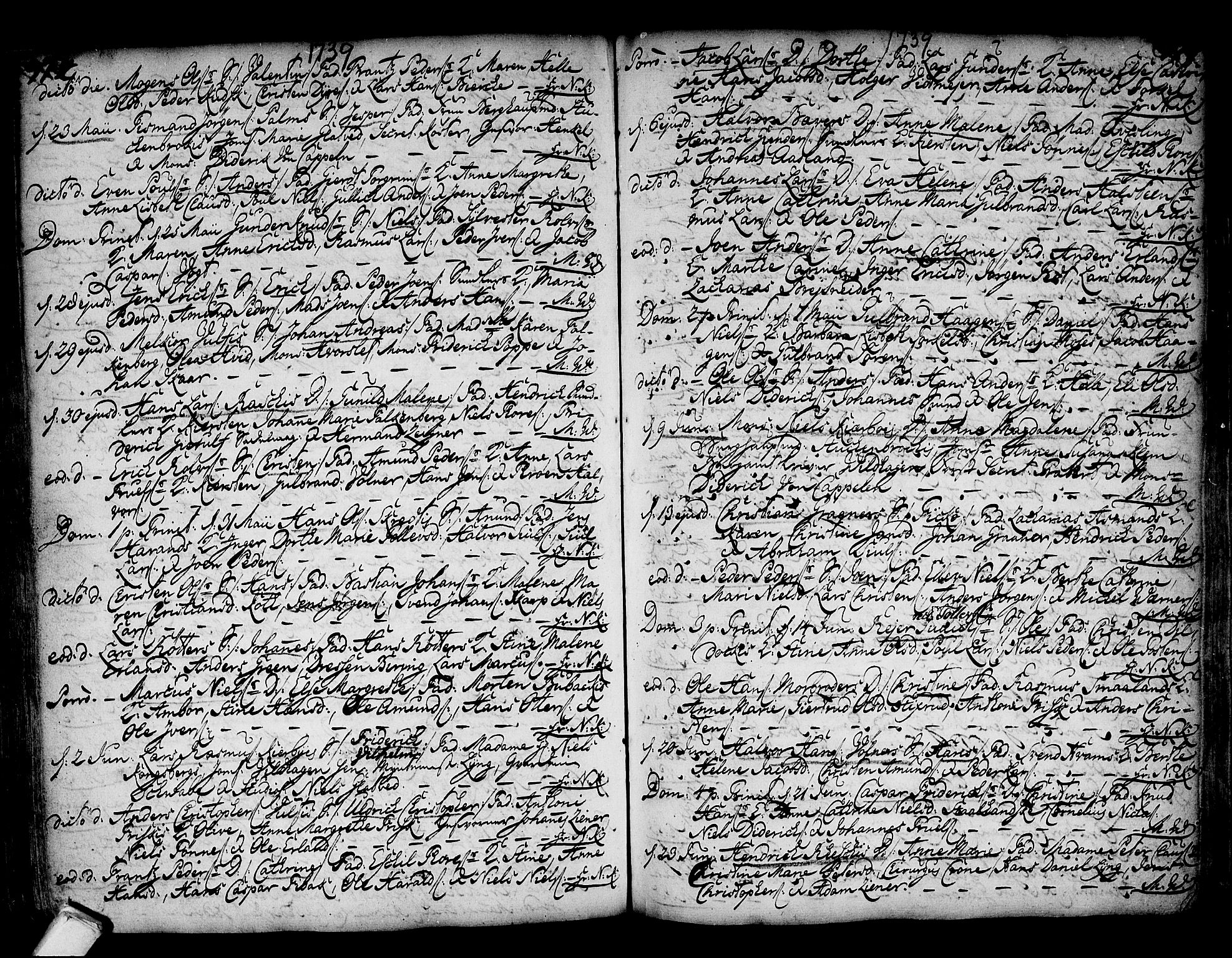 Kongsberg kirkebøker, SAKO/A-22/F/Fa/L0002: Parish register (official) no. I 2, 1721-1743, p. 374-375