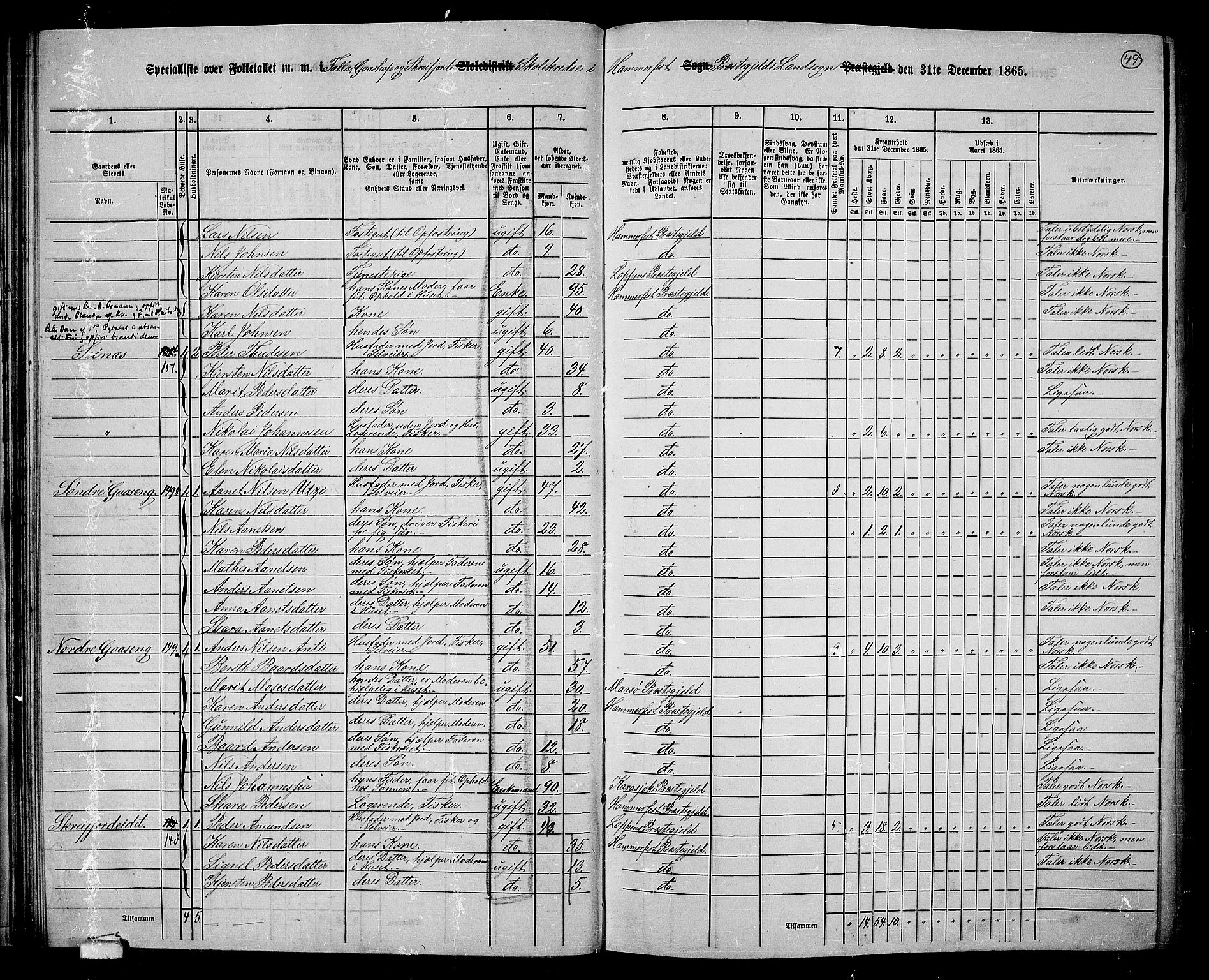 RA, 1865 census for Hammerfest/Hammerfest, 1865, p. 47