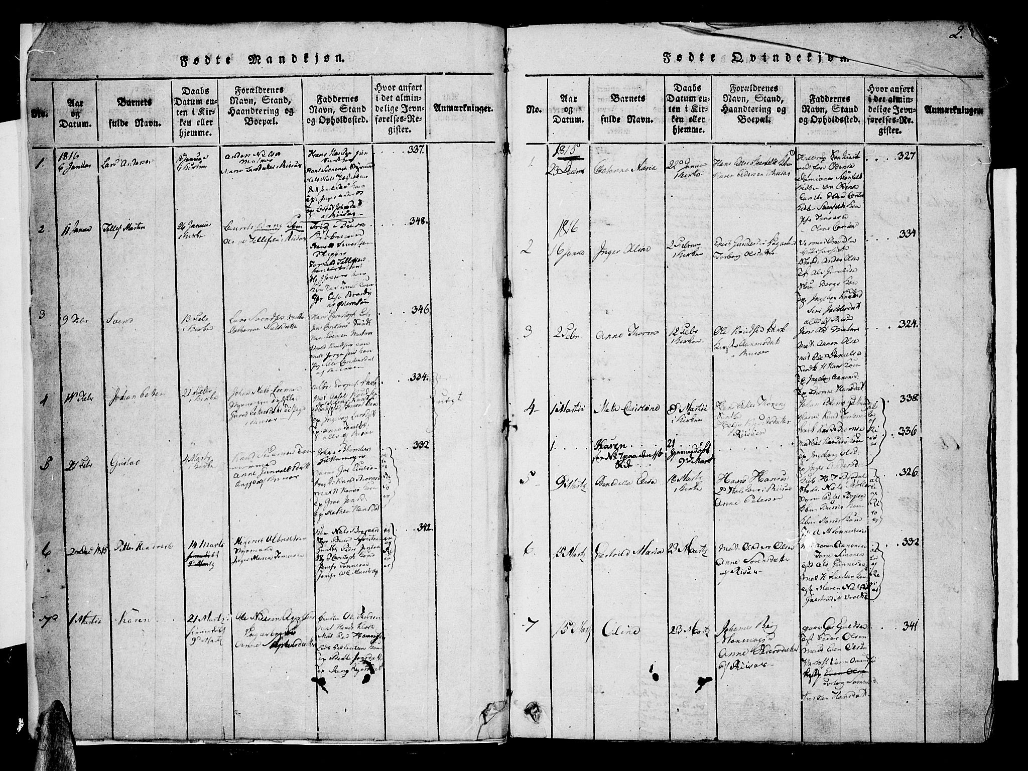 Risør sokneprestkontor, AV/SAK-1111-0035/F/Fa/L0002: Parish register (official) no. A 2, 1815-1839, p. 2