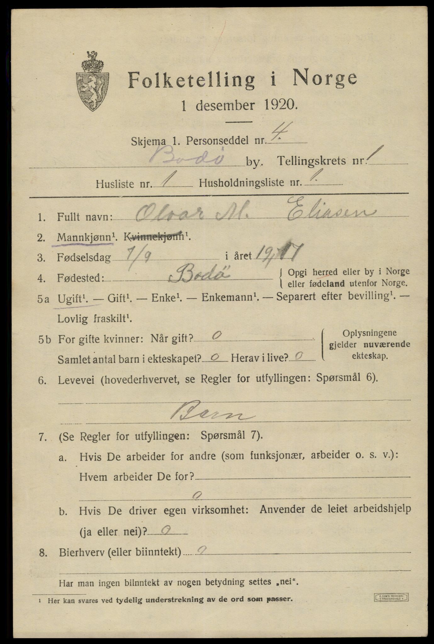 SAT, 1920 census for Bodø, 1920, p. 3289