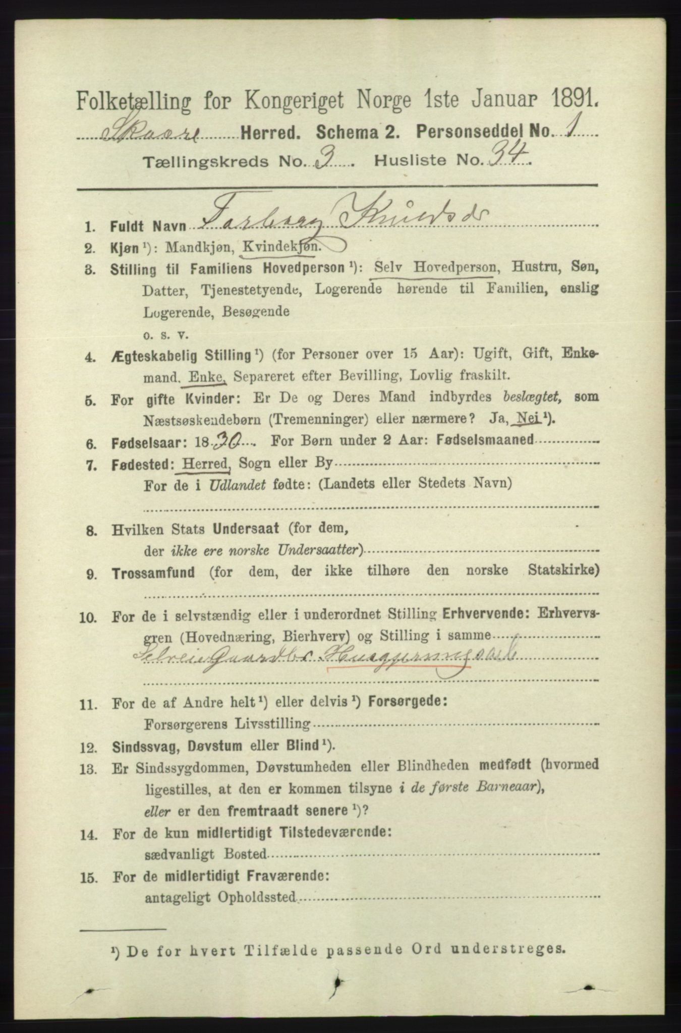 RA, 1891 census for 1153 Skåre, 1891, p. 1268