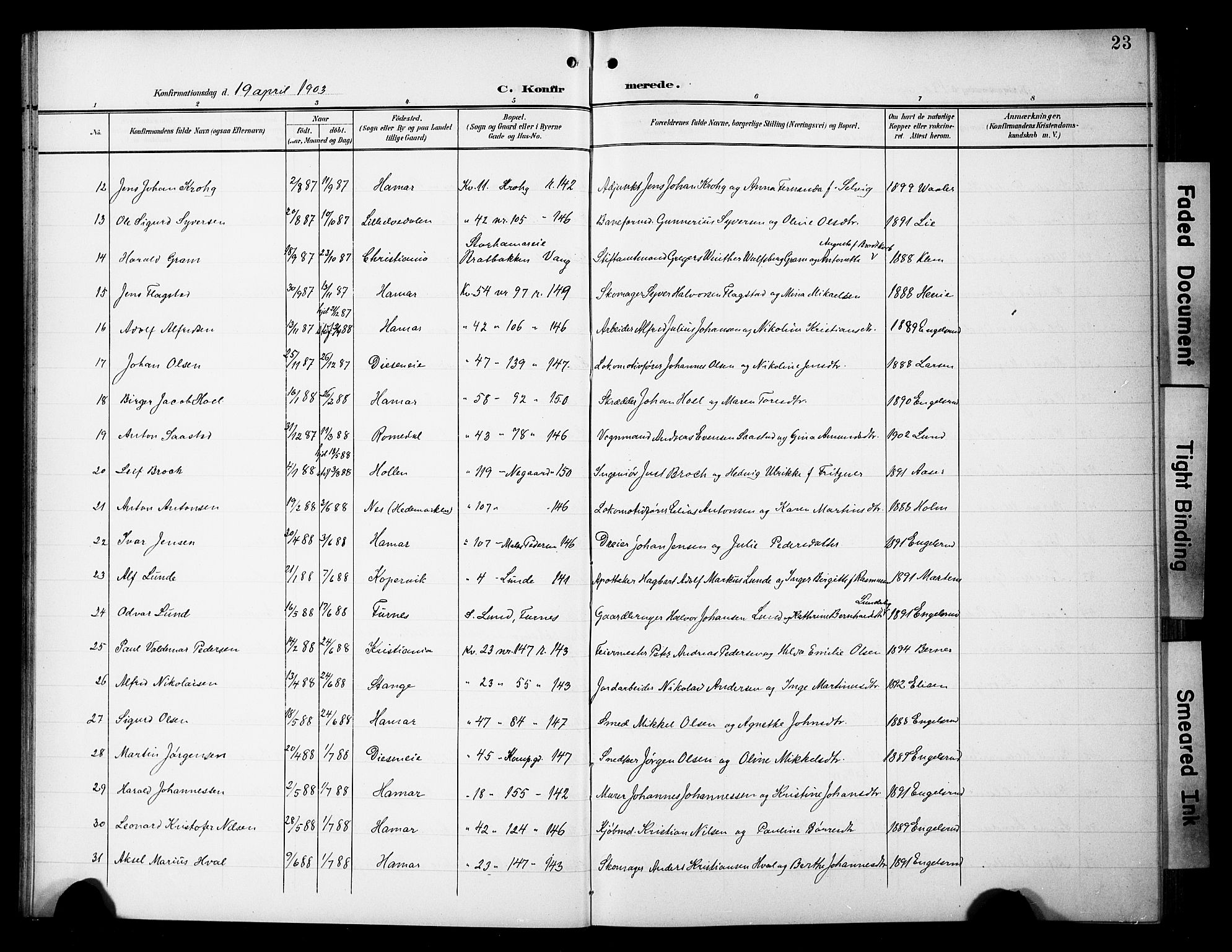 Hamar prestekontor, AV/SAH-DOMPH-002/H/Ha/Hab/L0002: Parish register (copy) no. 2, 1899-1929, p. 23