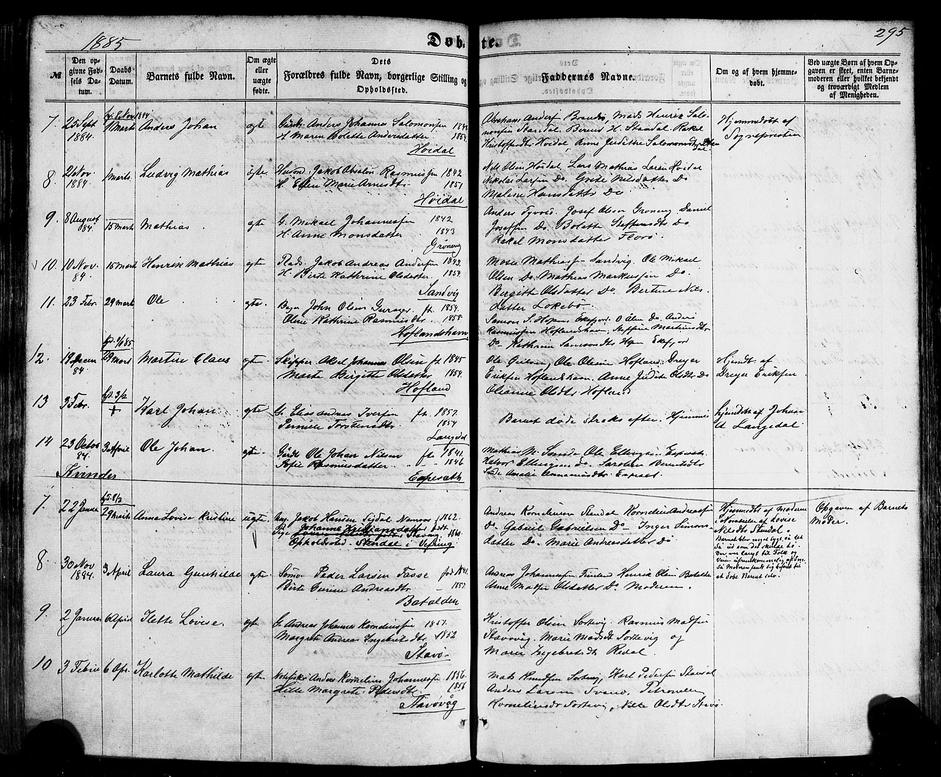 Kinn sokneprestembete, SAB/A-80801/H/Haa/Haaa/L0006: Parish register (official) no. A 6, 1857-1885, p. 295