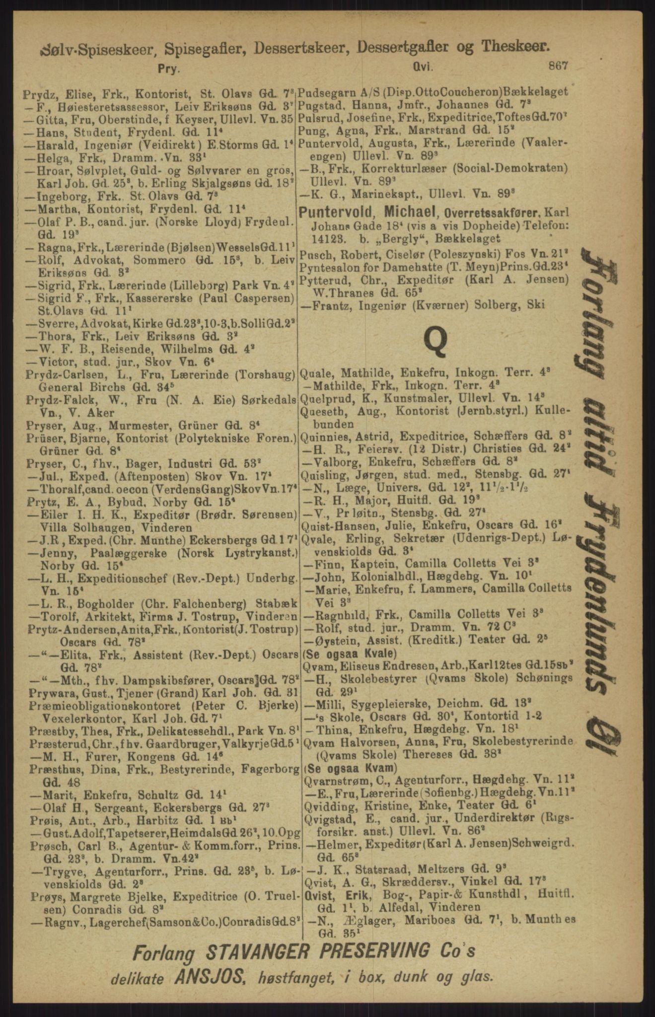 Kristiania/Oslo adressebok, PUBL/-, 1911, p. 867
