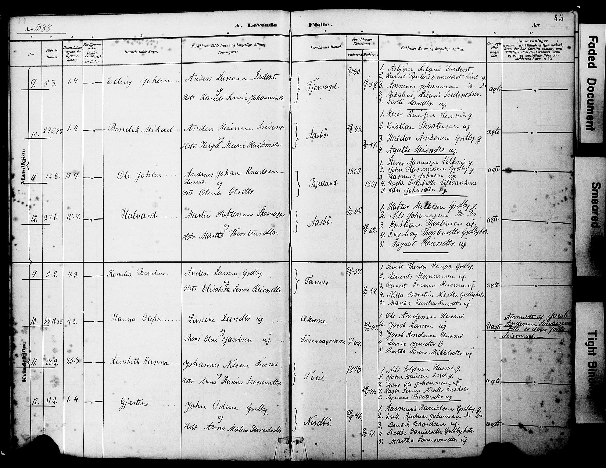 Sveio Sokneprestembete, SAB/A-78501/H/Haa: Parish register (official) no. B 2, 1883-1894, p. 45